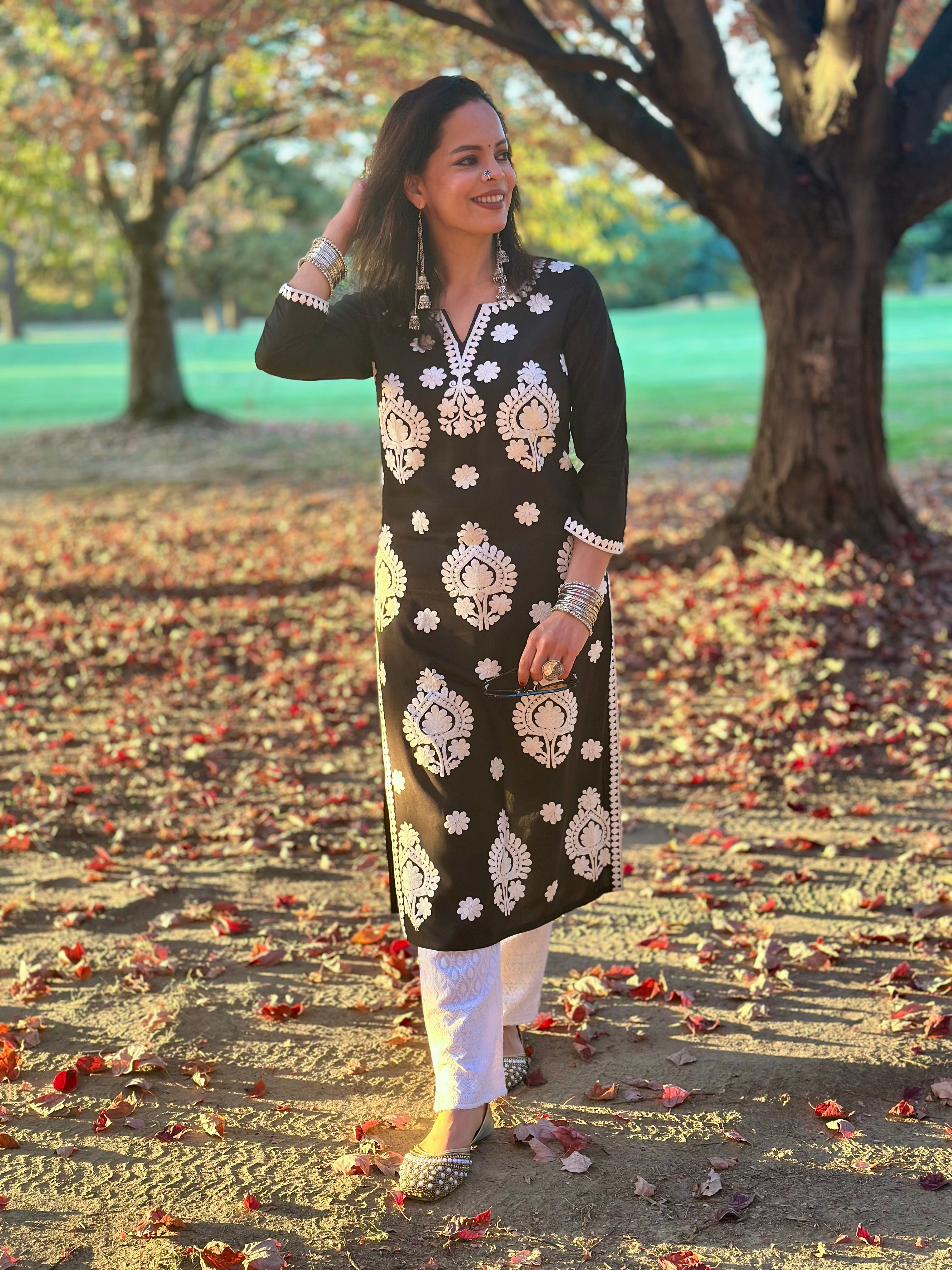 Elegant Chikankari Black Kurti for Women | Handcrafted Embroidered Indian Tunic Top | Perfect for Festivals, Parties & Casual Wear