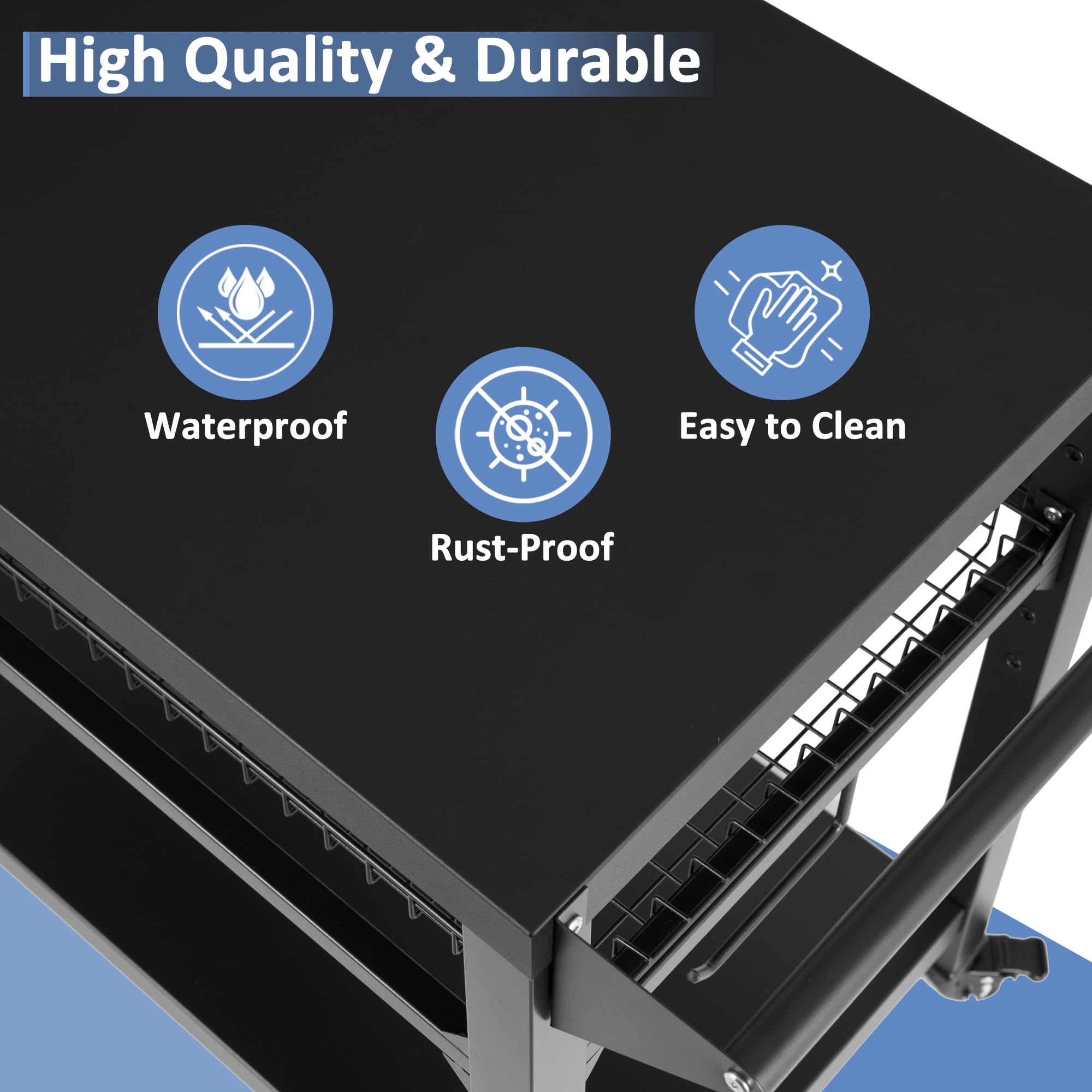 Spurgehom Grill Cart with Wheels - Outdoor Pizza Oven Stand & BBQ Prep Table | Portable Kitchen Cart with Mesh Racks for Patio, Backyard, Camping & Home Parties | Perfect for Outdoor Cooking, Dining & Entertaining