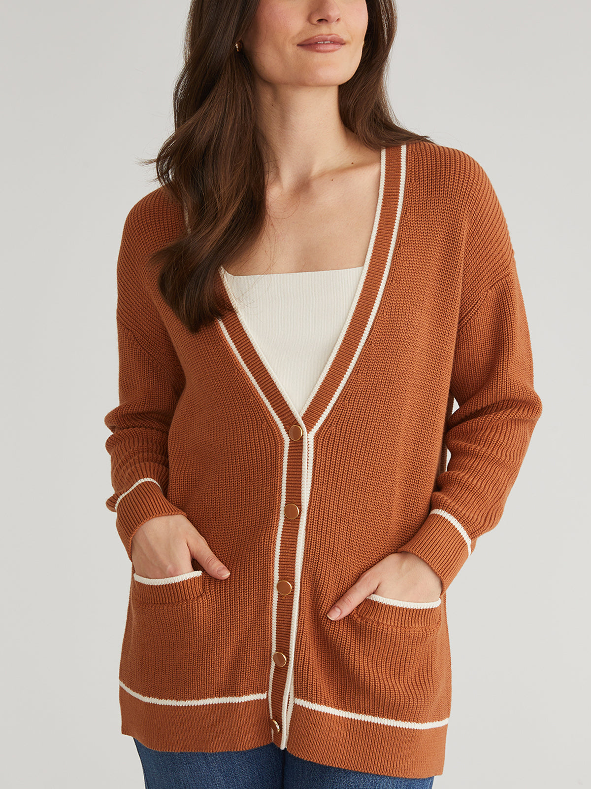 Emma Oversized Tipped Cardigan - Cozy Long Knit Sweater for Women | Perfect for Fall Layering, Casual Outfits & Coffee Dates