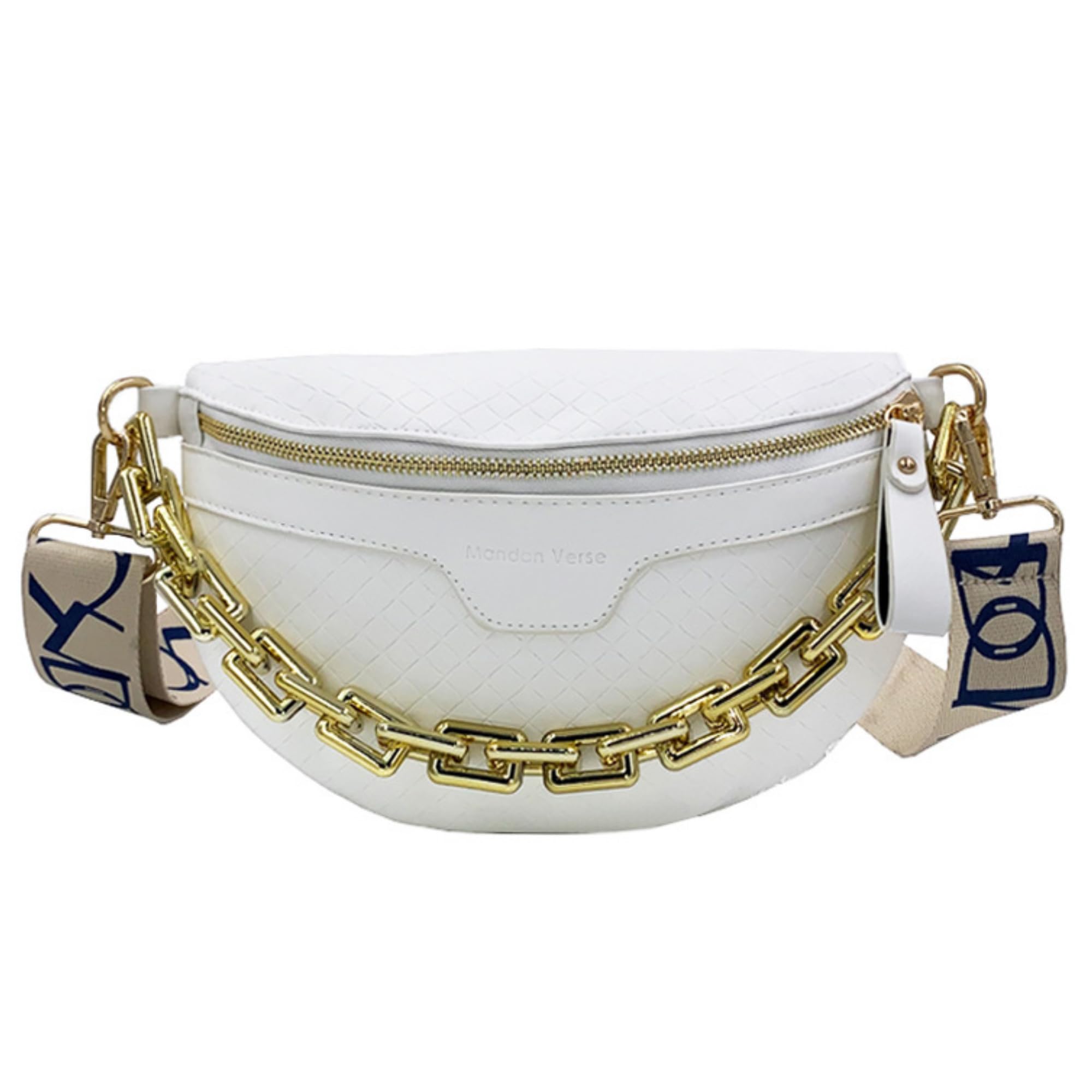 Stylish Thick Chain Plaid Leather Fanny Pack for Women - Luxury Designer Waist Bag, Shoulder Crossbody Chest Bag & Belt Bag (Beige) - Perfect for Travel, Shopping, Concerts & Everyday Use