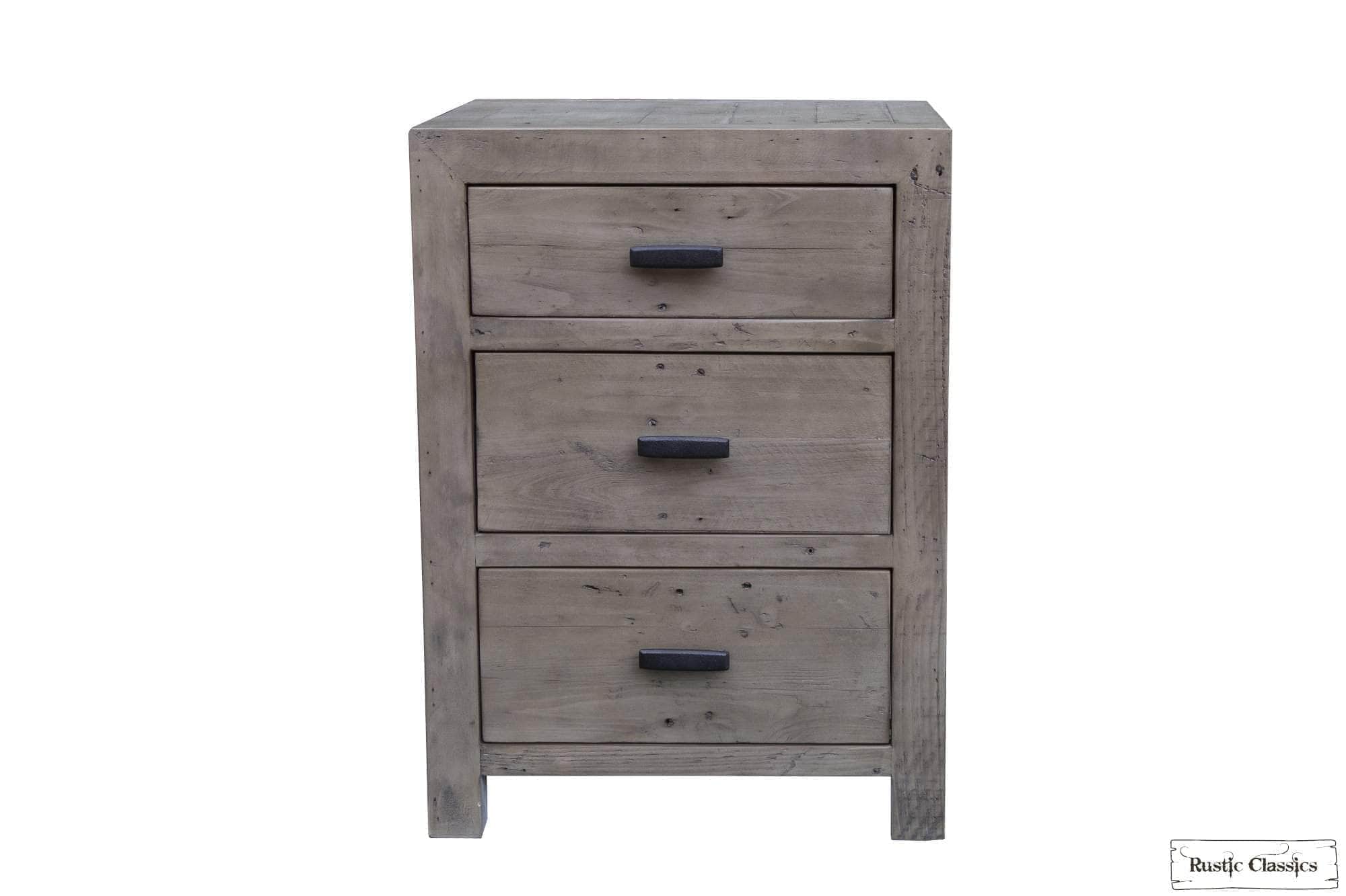 Whistler Grey Reclaimed Wood 3-Drawer Nightstand - Rustic Bedside Table for Bedroom, Living Room & Guest Room