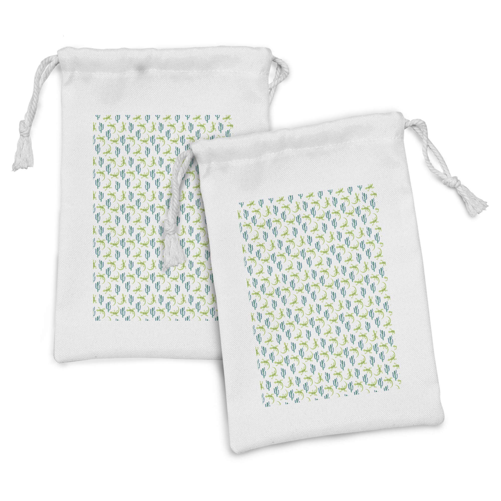 Ambesonne Exotic Fabric Pouch Set of 2 - Watercolor Lizards & Cacti Drawstring Bags (9