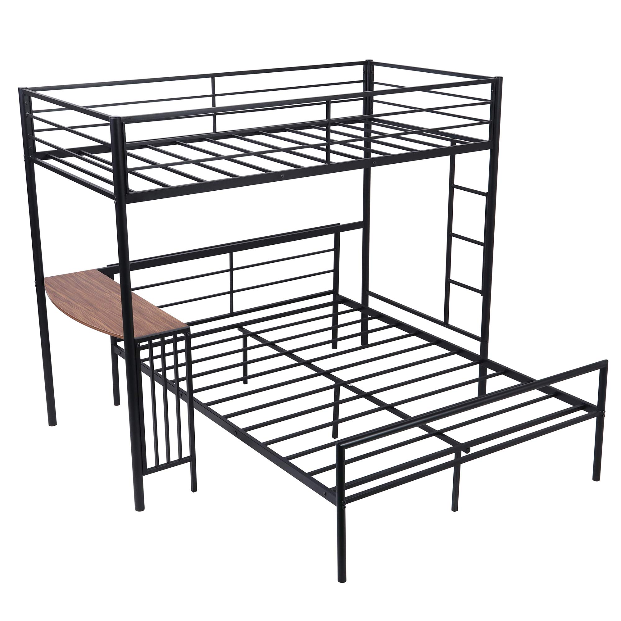 Twin Over Full Metal Bunk Bed with Built-in Desk & Ladder - Sturdy Steel Frame & Quality Slats - Space-Saving Black Bunk Bed for Kids, Teens & Small Bedrooms - Perfect for Dorms, Guest Rooms & Shared Spaces
