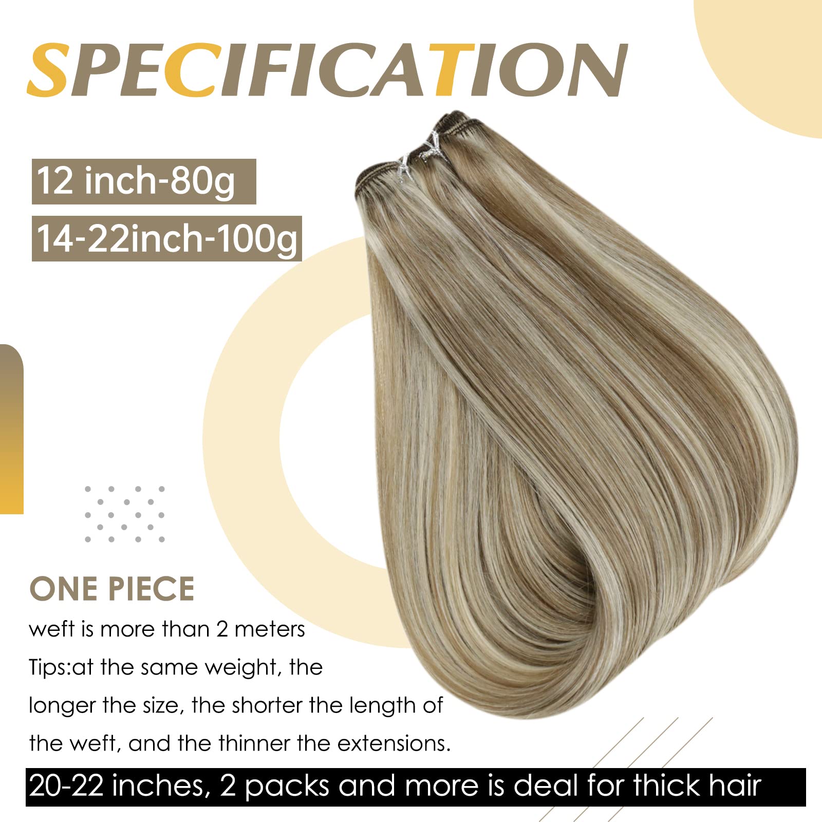 22 Inch Full Shine Weft Human Hair Extensions - Brazilian Remy Hair in Ash Blonde & Platinum Blonde Highlights (105g) | Straight Sew-In Weft for Volume & Length | Perfect for Weddings, Parties & Daily Styling