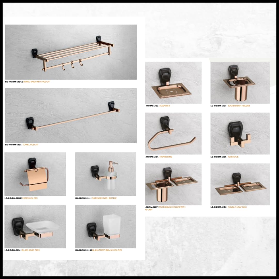 Premium Roxia AISI 304 Stainless Steel Wall Mounted Towel Rack - Rose Gold & Black PVD Finish Bathroom Towel Holder for Modern Homes | Durable Bathroom Accessory | Perfect for Showers, Spas & Luxury Bathrooms