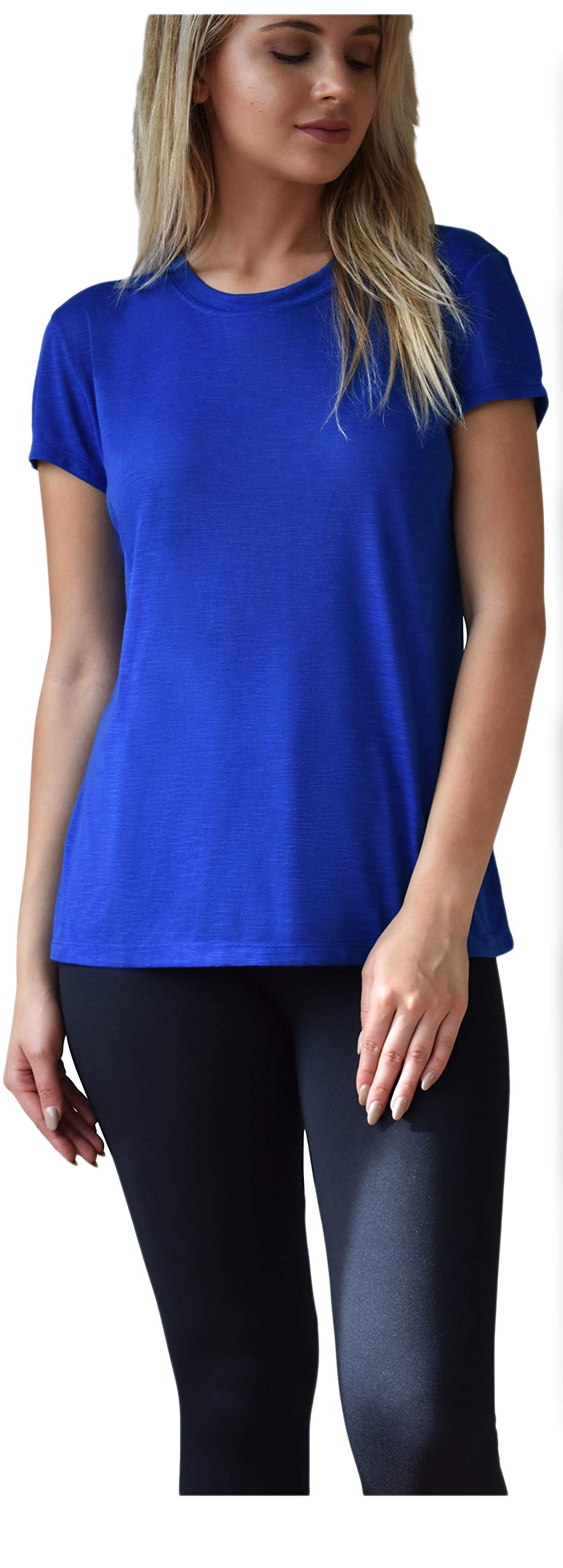 Women's Flowy Slub Burnout Crew Neck T-Shirt - Soft Casual & Workout Top for Everyday Wear | Multi-Pack Options in Various Colors | Perfect for Yoga, Gym, Running & Lounge Wear