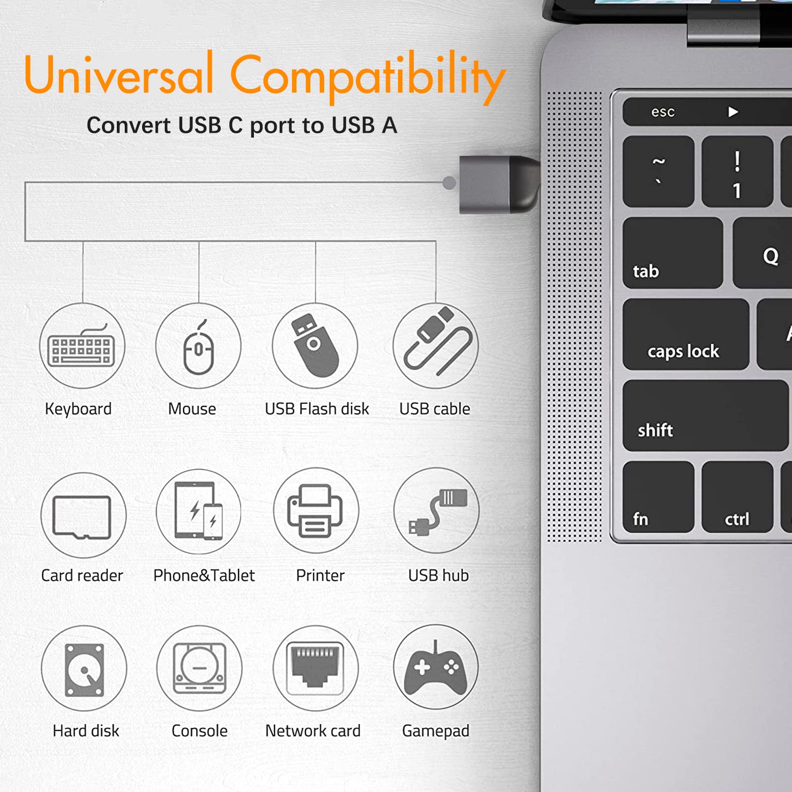 10Gbps USB C to USB 3.0 Adapter - USB C Male to USB Female Converter - Compatible with MacBook Pro 2021, iMac, iPad Mini 6/Pro, MacBook Air 2020, Thunderbolt 4/3 Devices - Space Gray - Perfect for Data Transfer & Charging