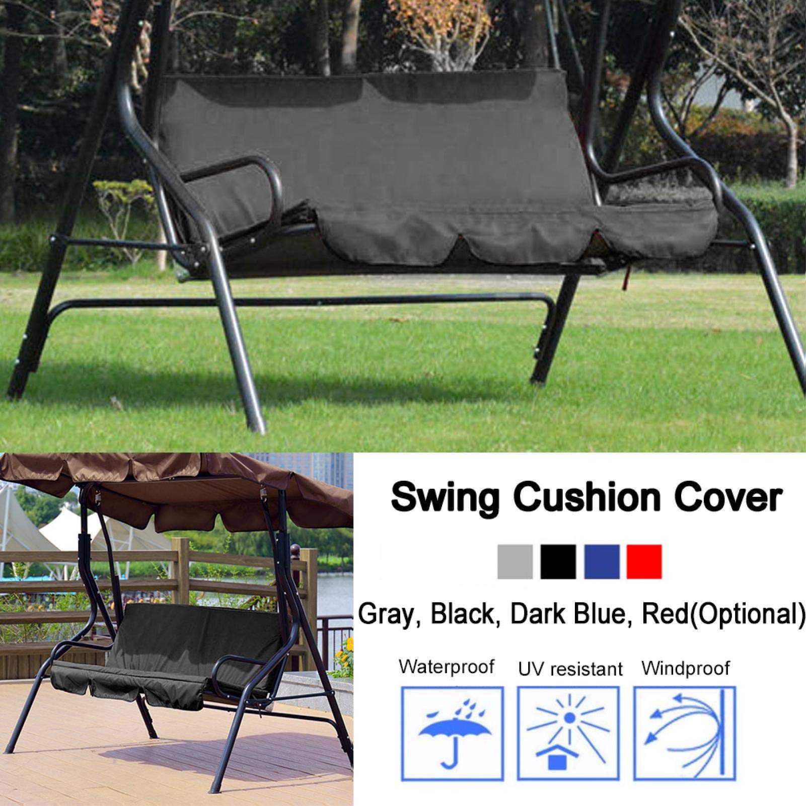 3-Seat Swing Chair Cushion Cover - 59.1x19.7x3.9 Inch Waterproof Polyester Taffeta Outdoor Swing Seat Cover for Garden, Patio, Courtyard (Black) - Perfect for Porch Swings, Backyard Lounging & Outdoor Relaxation