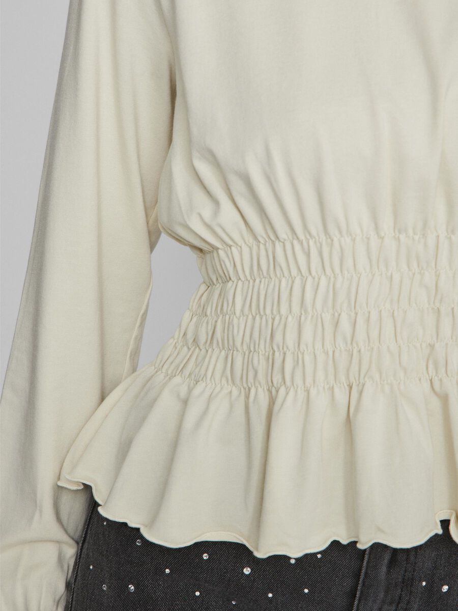 Kiki Shirred Top for Women - Soft & Flowy Blouse in Birch Color - Perfect for Summer Outfits, Casual Wear & Boho Style