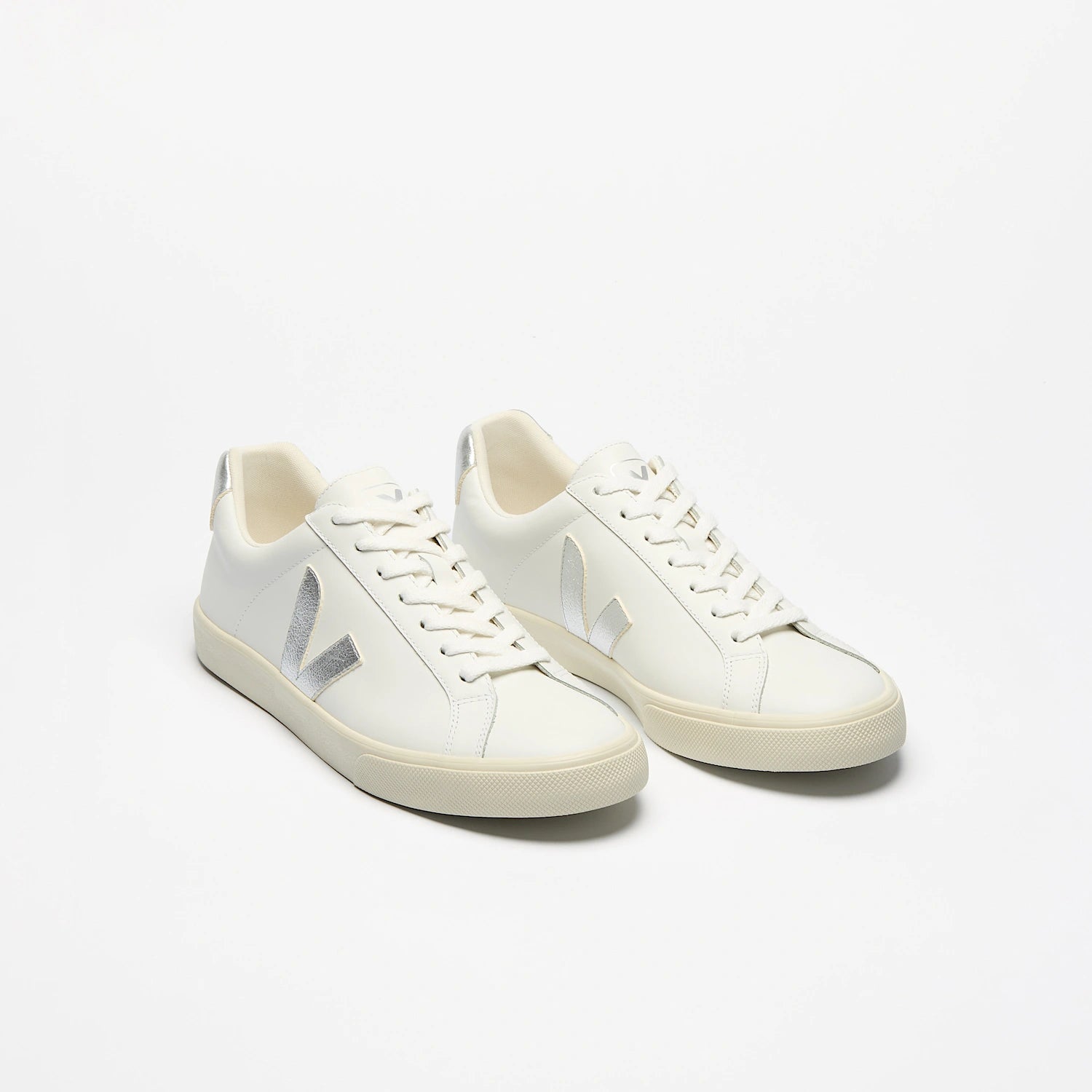 Veja Women's Esplar Leather Sneakers in White Silver - Stylish & Comfortable Casual Shoes for Everyday Wear, Work & Travel