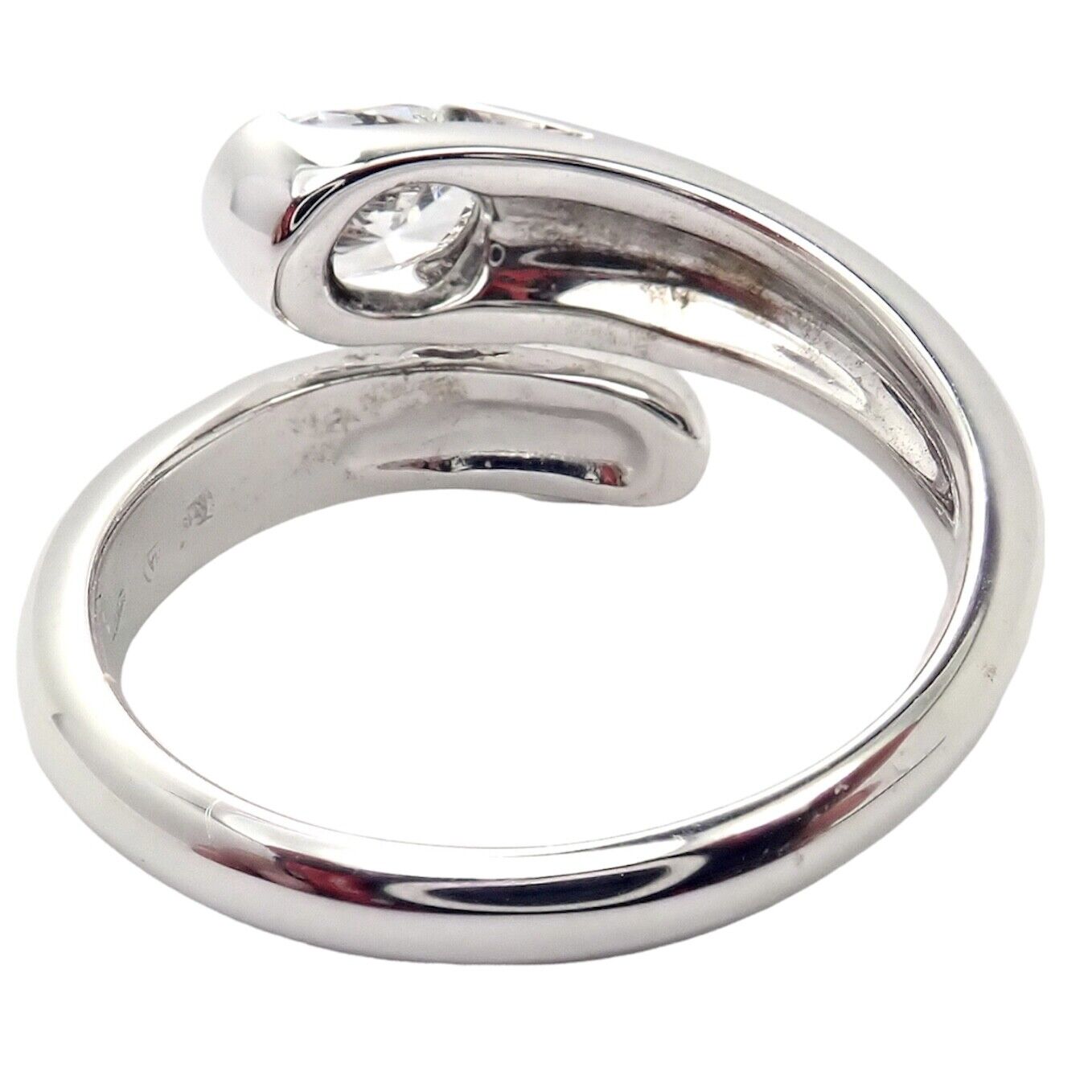 Authentic Bulgari Bvlgari 18k White Gold Diamond Bypass Band Ring - Luxury Jewelry for Women, Elegant Gift for Anniversary, Wedding & Special Occasions