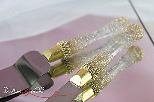 Elegant Gold Wedding Cake Server Set - Engraved & Personalized Cake Knife with Crystals - Perfect for Wedding Receptions, Anniversary Celebrations & Bridal Showers