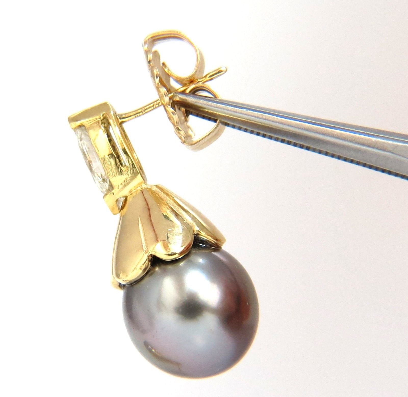 10mm Natural Tahitian Pearl & 0.80ct Diamond Drop Dangle Earrings in 14K Gold - Elegant Jewelry for Weddings, Parties & Special Occasions