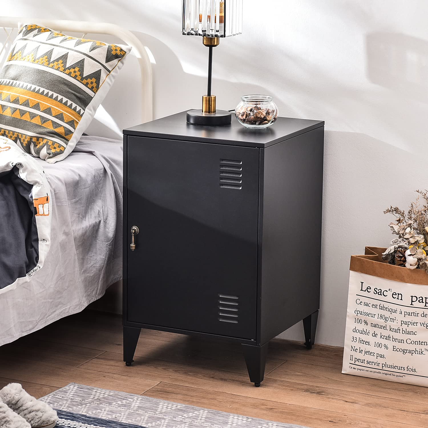 Metal Side Table with Storage - Adjustable Shelf & Feet, Nightstand, End Table, File Cabinet for Home, Office, Garage, School (25 Inch) - Perfect for Small Spaces, Living Room, Bedroom & Dorm Organization