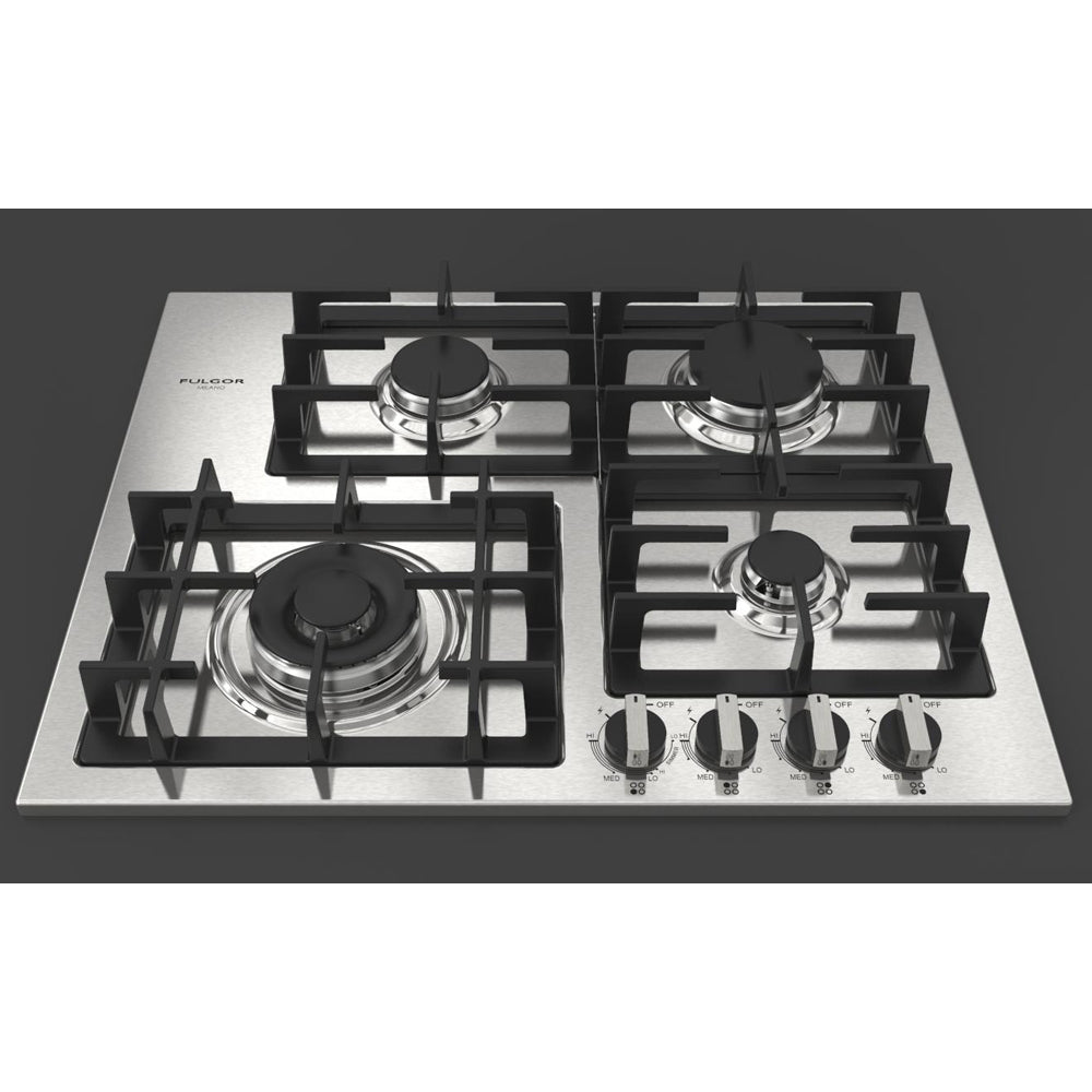 Fulgor Milano 24 Inch 400 Series 4-Burner Gas Cooktop - Stainless Steel (F4GK24S1) | Professional Grade for Home Kitchens & Gourmet Cooking