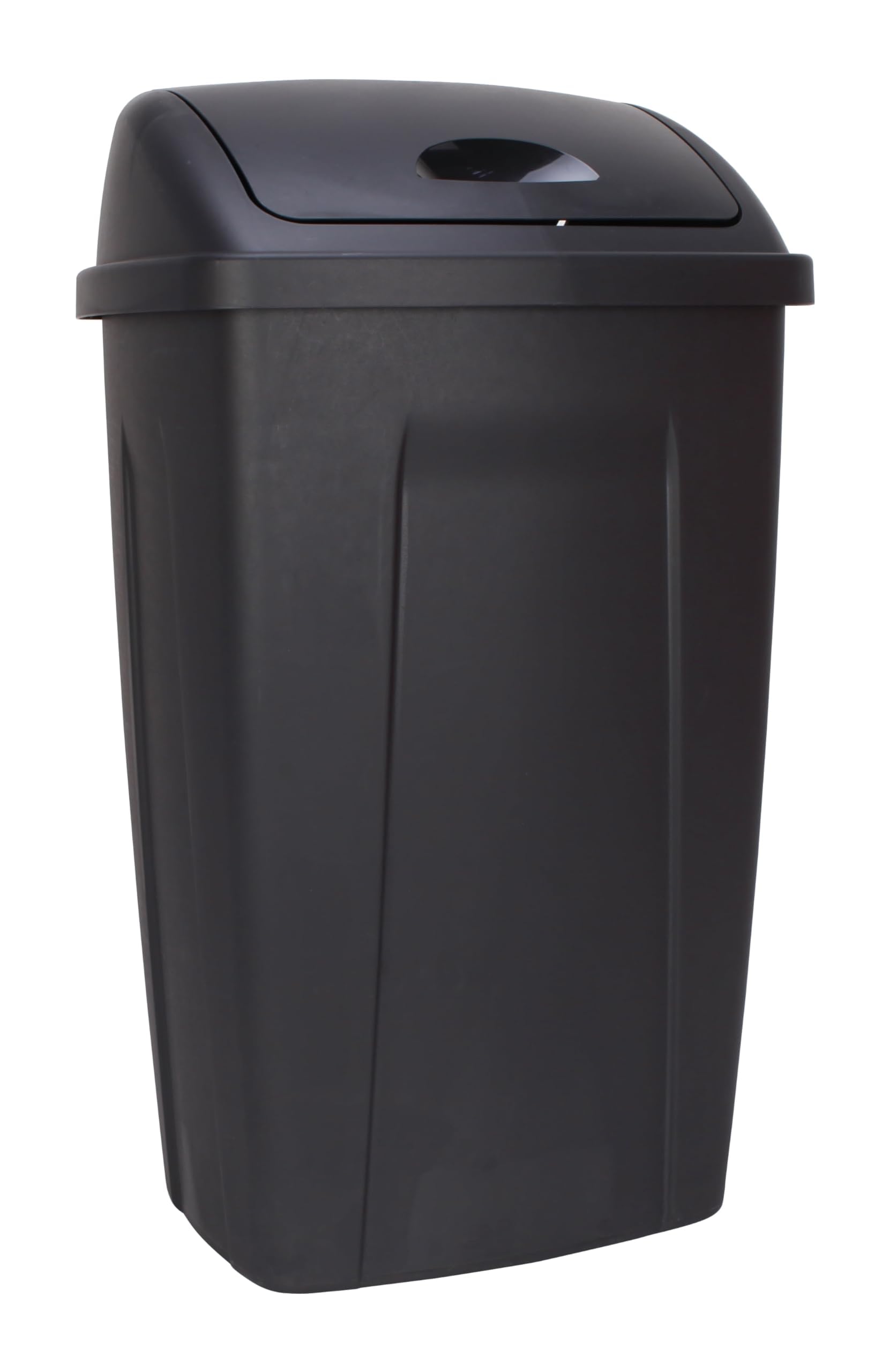 13 Gallon Trash Can with Swing Lid - Black Plastic Kitchen Garbage Bin for Home, Office, or Restaurant Use - Odor-Controlling & Durable Waste Container