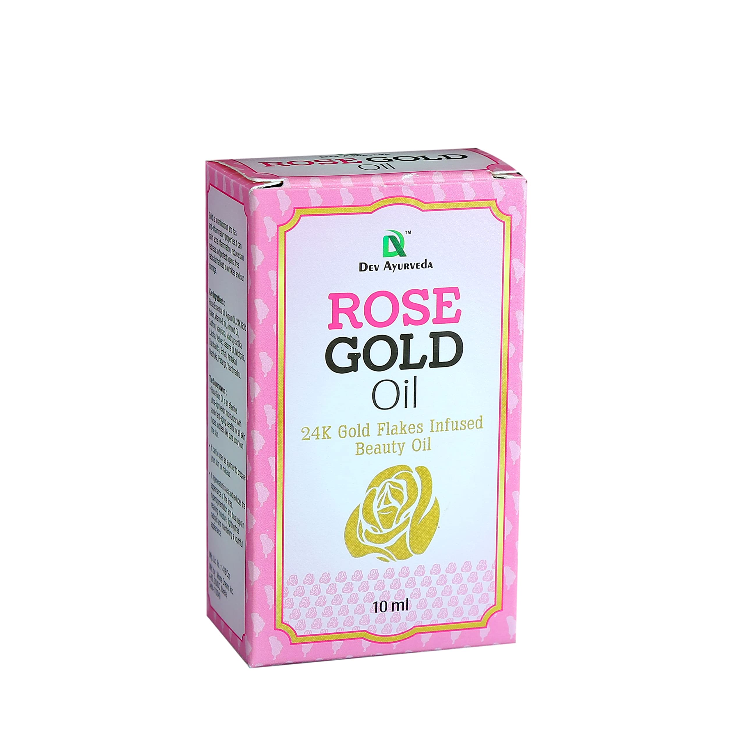 Dev Ayurveda Rose Gold Oil with 24K Gold Flakes - 10 mL Luxurious Face & Body Oil for Glowing Skin & Anti-Aging | Perfect for Night Routine & Special Occasions