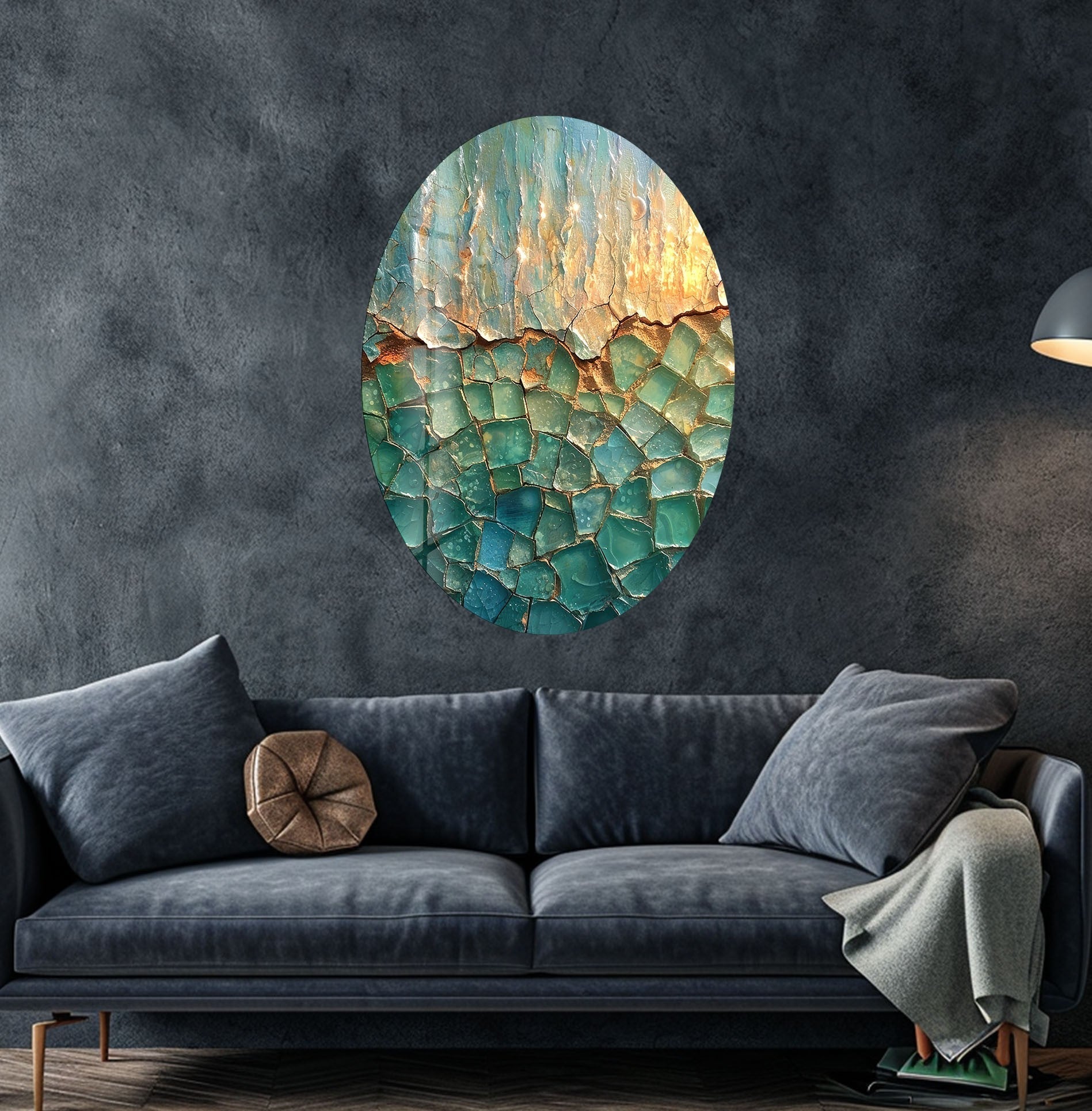 Abstract Cracked Glass Wall Art - Modern Asymmetric Oval Design for Living Room, Bedroom & Office Decor