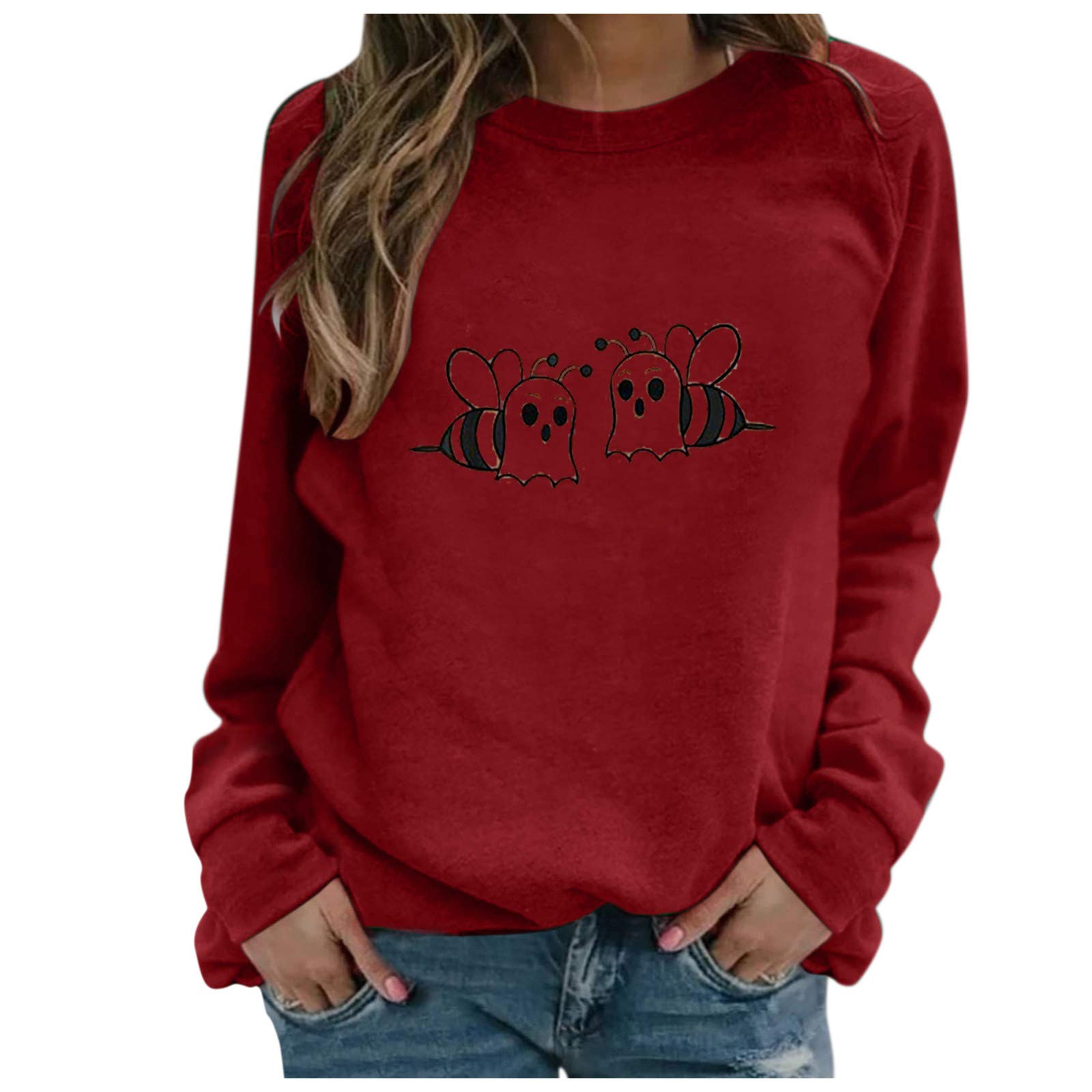 Women's Casual Bee Print O-Neck Long Sleeve Blouse Tops - Stylish Short Sleeve Shirts for Everyday Wear, Office, and Weekend Outings