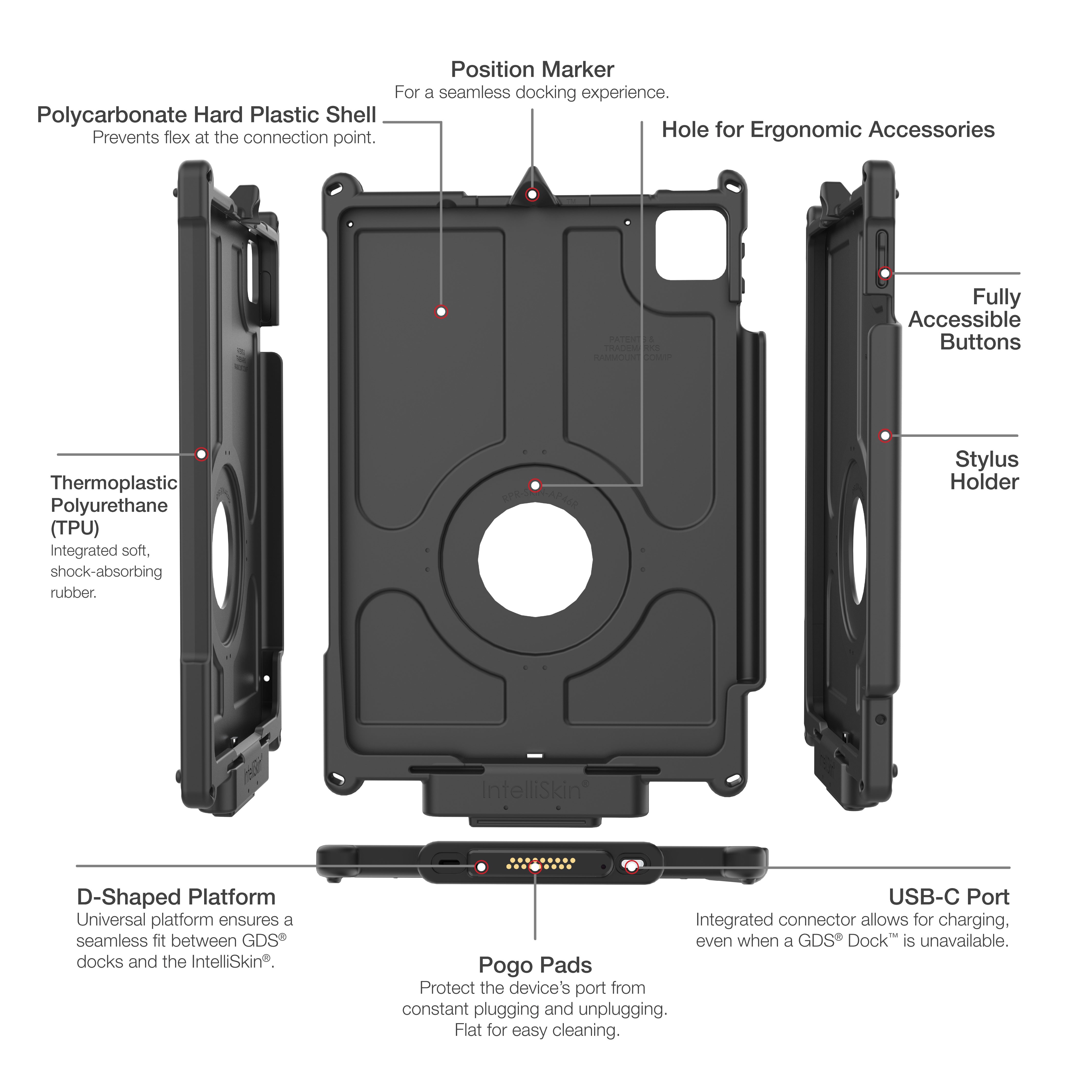 IntelliSkin® Next Gen Protective Case for iPad Pro 11 (M4) - Slim Fit, Shockproof Cover with Screen Protector - Perfect for Work, Travel & Everyday Use (RAM GDS SKIN AP46 NG)