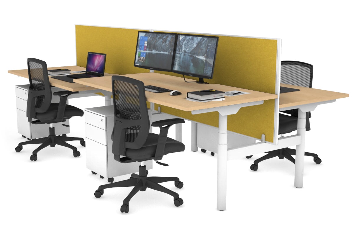 Flexi Premium Height Adjustable 4-Person H Bench Workstation - White Frame [1200L x 800W with Cable Management] - Ideal for Office, Coworking Spaces & Collaborative Work Environments
