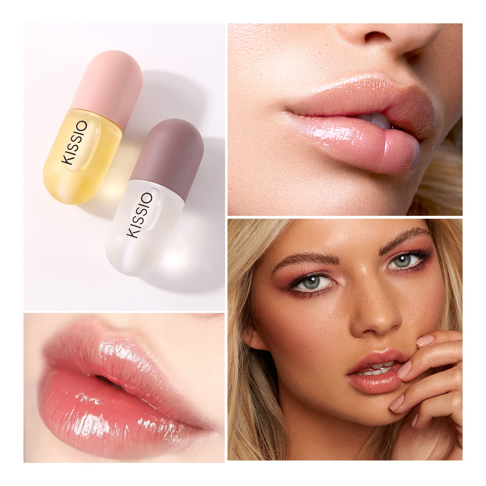 KISSIO Lip Plumper Set - 4PCS Natural Lip Plumping Gloss & Moisturizing Care for Day & Night Use | Cruelty-Free Vegan Formula (5.5ml x4) | Perfect for Date Night, Parties & Daily Lip Enhancement