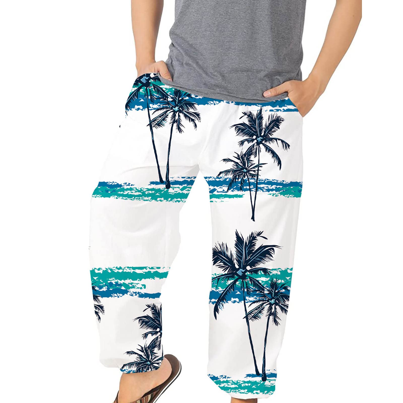 Men's Lightweight Beach Harem Pants - Drawstring Casual Cropped Trousers with Pockets for Summer, Yoga, and Outdoor Activities