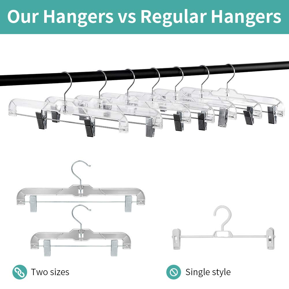 20 Pack Clear Acrylic Kids Hangers with Metal Clips - Heavy Duty 11 Inch Plastic Pants Hangers for Skirts, Trousers, Swimsuits - Perfect for Children's Closet Organization & Teen Wardrobe Storage