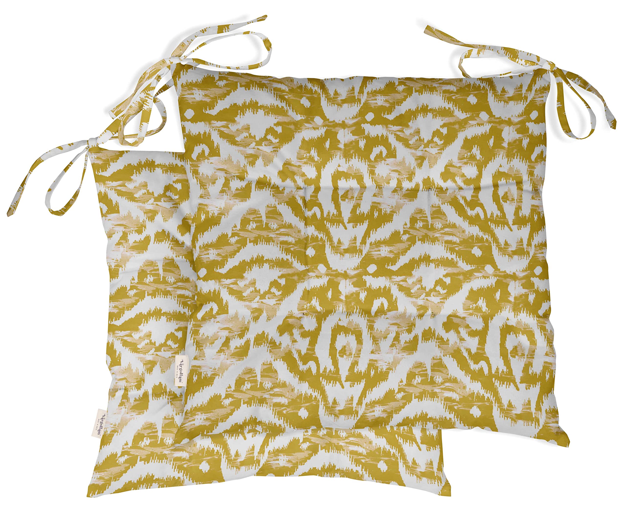Waterproof 19-inch Yellow Ikat Tufted Square Patio Cushion Set of 2 - Indoor/Outdoor Furniture Seat Cushions for Garden, Deck & Poolside Lounging