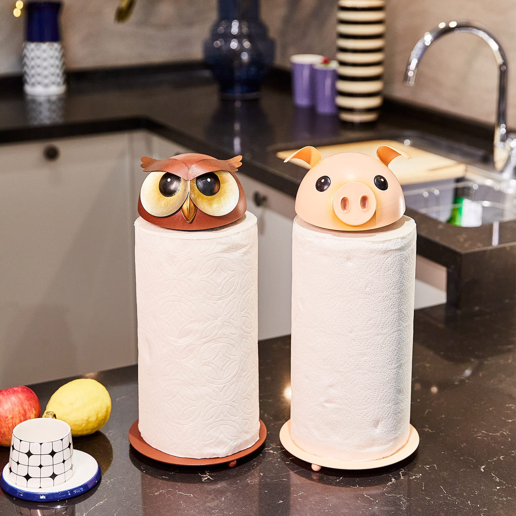 Metal Owl Paper Towel Holder - Unique Countertop Kitchen & Bathroom Towel Roll Stand - Perfect Gift for Cat & Dog Lovers - Ideal for Home, Dining, and Pet-Friendly Spaces