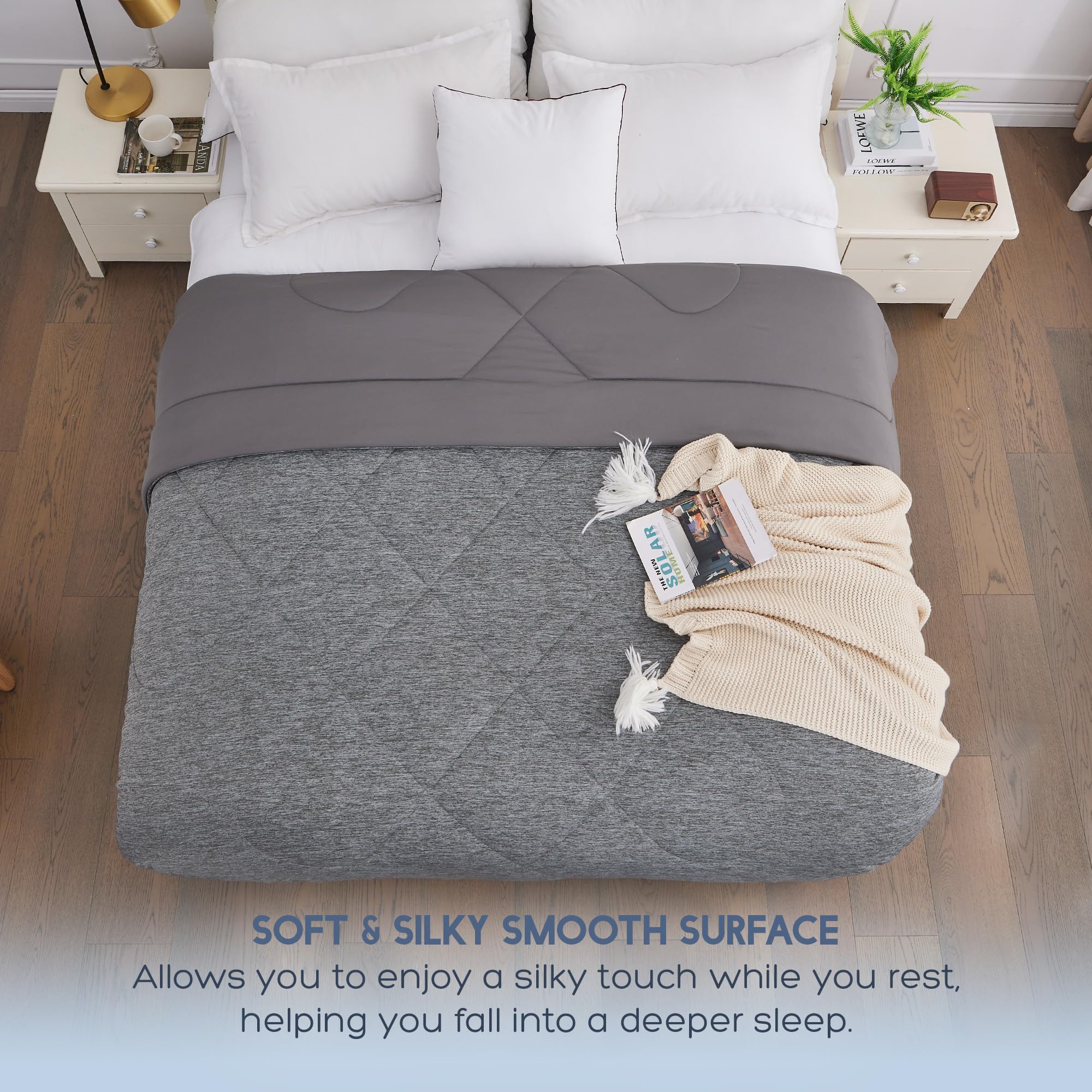Queen Size Cooling Comforter - Q-Max 0.55 Cooling Fiber Blanket for Hot Sleepers | Soft, Breathable & Lightweight Summer Bedding (90