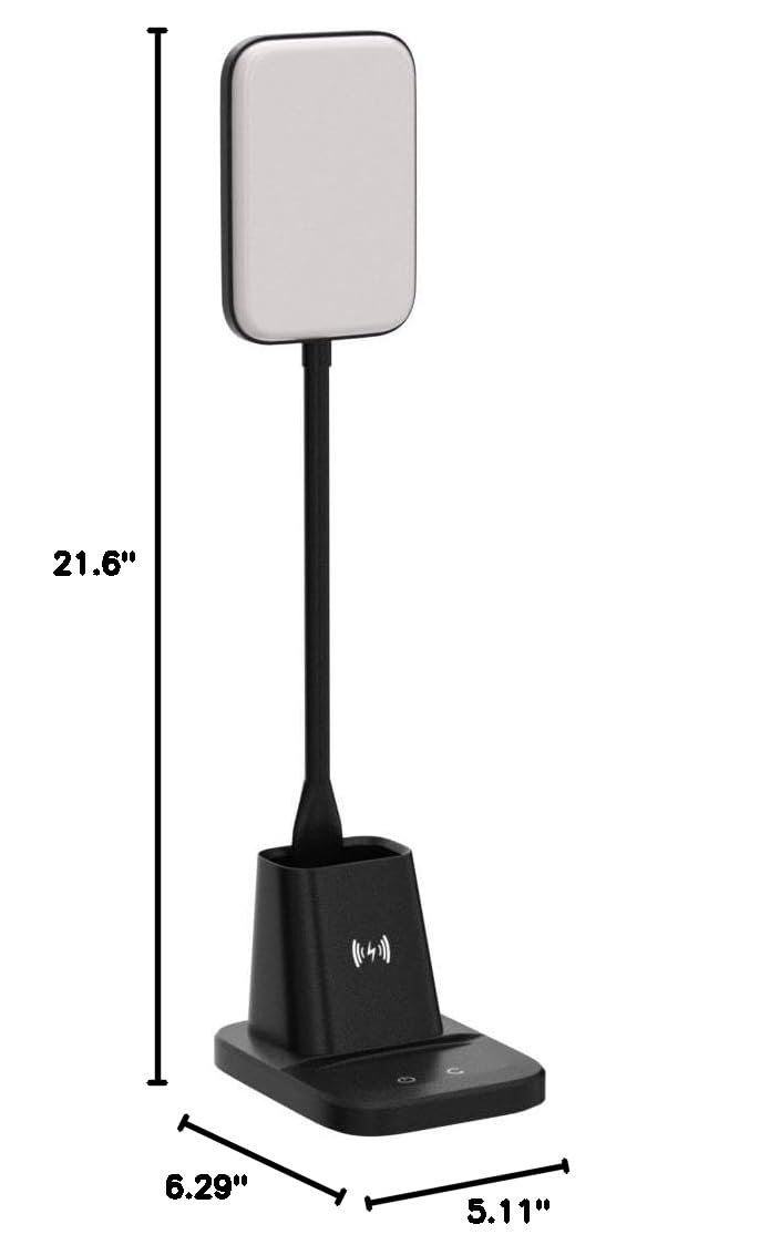 Sailstar LED Desk Lamp with Wireless Charger & Pen Holder - 3 Color Modes, Dimmable, 800LM, CRI85 - Perfect for Home Office, Study & College Dorm Room (Black, Adapter Included)