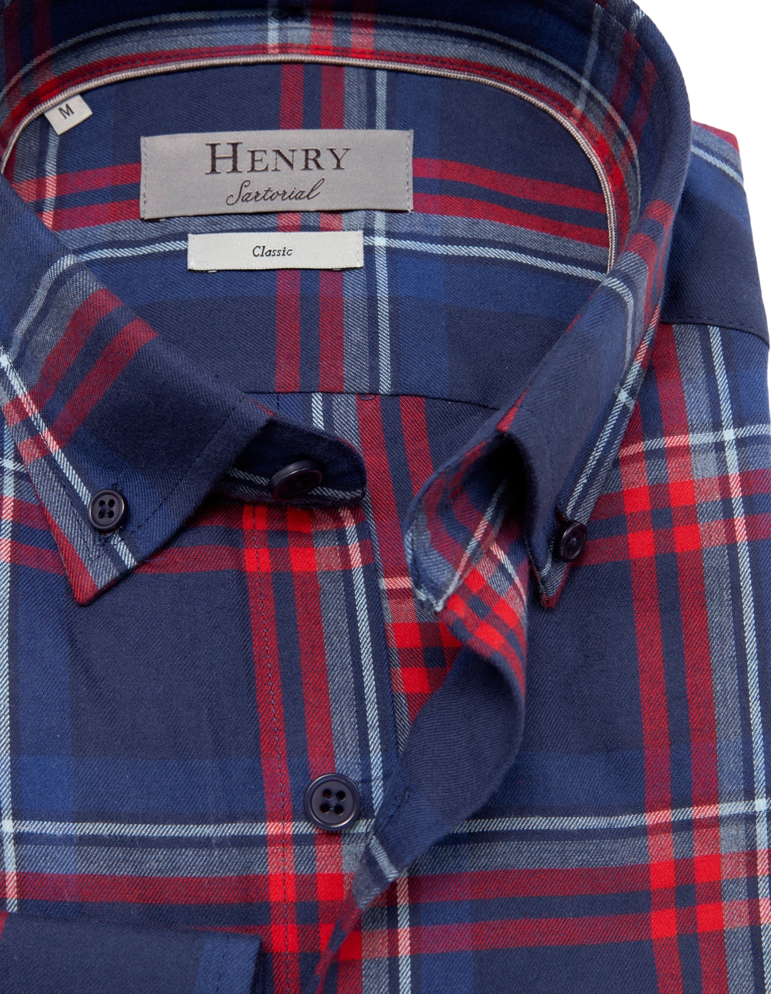 HENRY SARTORIAL Men's Casual Checkered Button-Down Shirt in Navy & Red Plaid - Perfect for Office, Date Night, and Weekend Outings