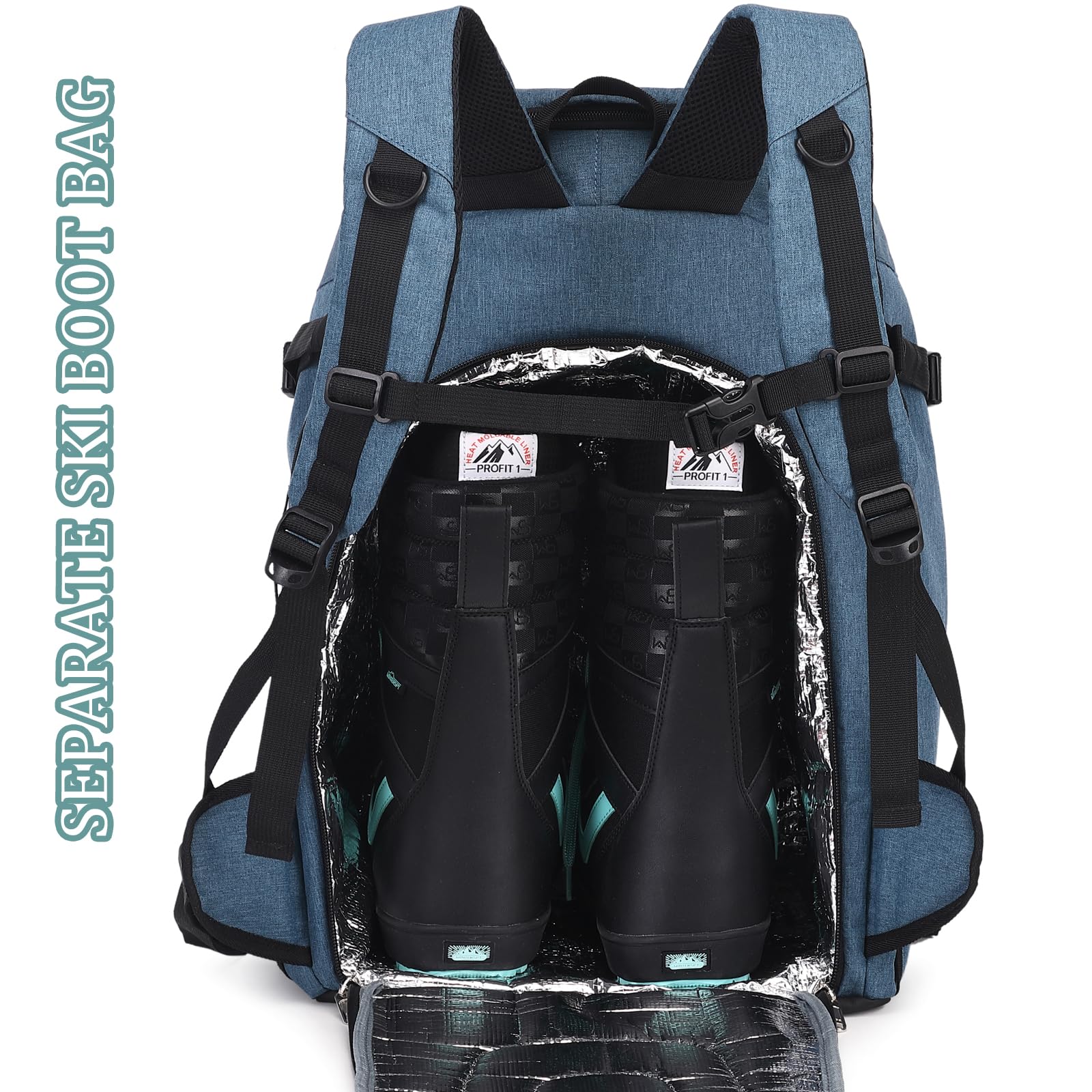 JIANYA 50L Waterproof Ski Boot Backpack - Travel & Snowboard Gear Bag for Helmet, Goggles, Gloves & Accessories | Perfect for Ski Trips & Winter Sports (Black)