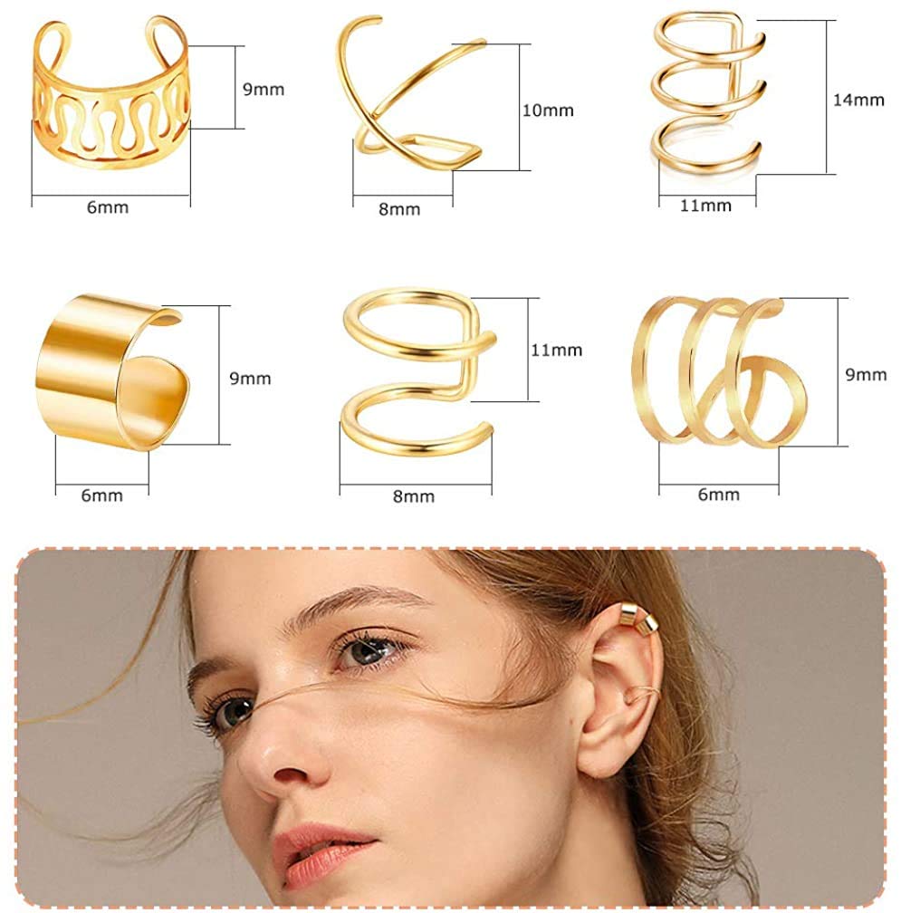 Fashion Silver & Gold Tone Ear Cuffs for Women | Stainless Steel Cartilage Ear Clips Set | Trendy Yellow Chimes Earrings for Girls & Women | Perfect Birthday & Anniversary Gift for Wife, Girlfriend | Everyday Wear, Party & Special Occasions