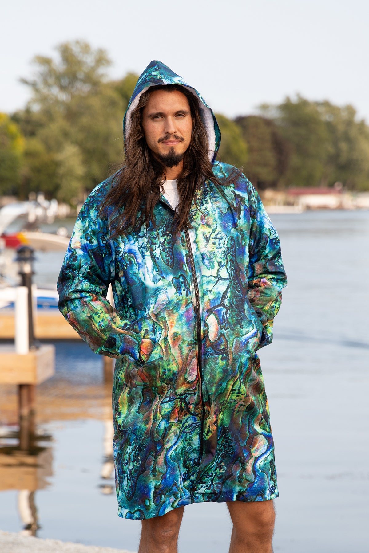 Premium Abalone Shell Print Waterproof Parka Jacket for Men & Women - Outdoor Hiking, Camping & Rainy Day Adventures