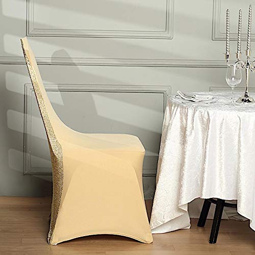 25 Pcs Champagne Metallic Spandex Stretchable Banquet Chair Covers - Elegant Balsa Circle Design for Wedding, Party & Reception Decorations - Perfect for Bridal Showers, Anniversary Celebrations & Formal Events