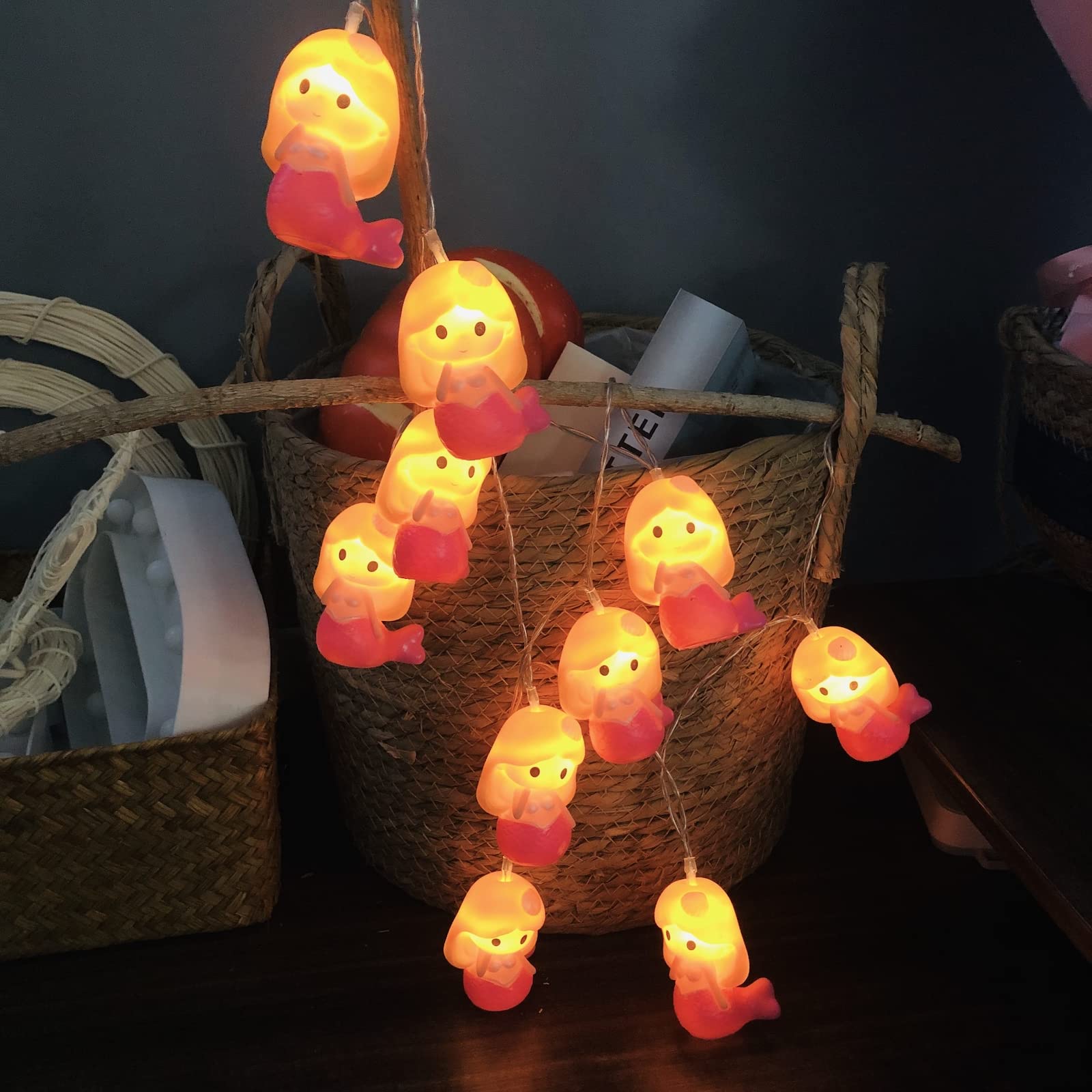 Mermaid LED String Lights - 10 Battery Operated Fairy Lights for Bedroom, Wedding, Birthday Party Decor - 1.65m Waterproof Fish Lights for Summer Camping, Home Decor & Outdoor Events - Romantic Ambiance Lighting