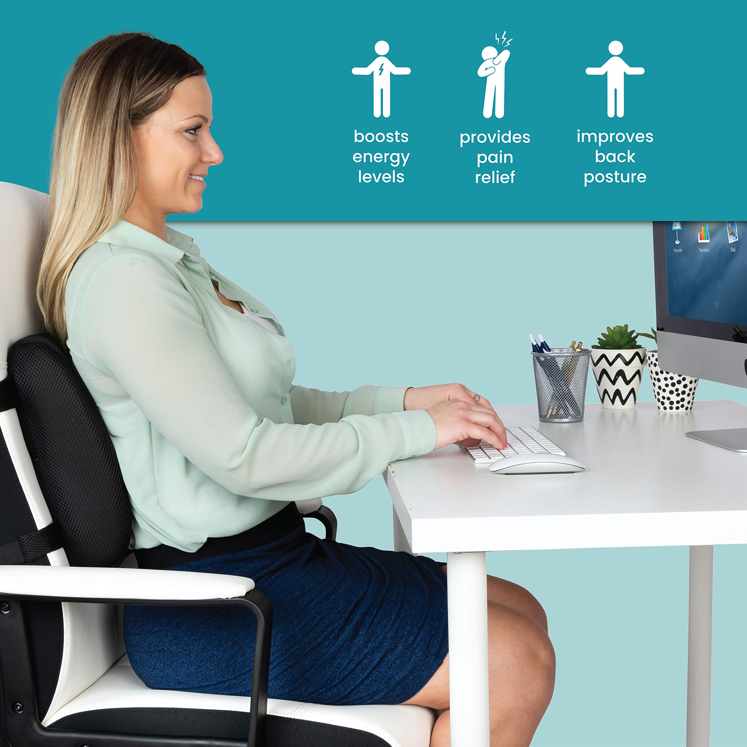 Premium Memory Foam Lumbar Support Cushion for Office & Car Chairs - Ergonomic Back Pain Relief Pillow (Black, 1 Count) - Perfect for Long Work Hours, Road Trips & Home Office Comfort