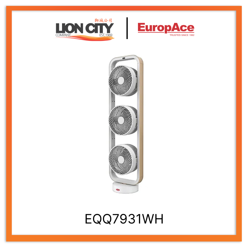 Europace EQQ7931WH 9 Inch Trio Turbo Oscillating Fan - High Velocity Cooling for Home, Office & Outdoor Use - Quiet & Energy Efficient Desk Fan
