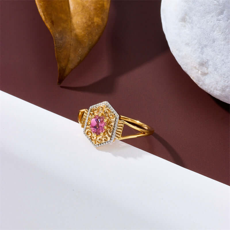 Vintage Pink Tourmaline Rhombus Filigree Ring - Elegant Gemstone Jewelry for Women | TB1926 | Perfect for Weddings, Parties & Special Occasions