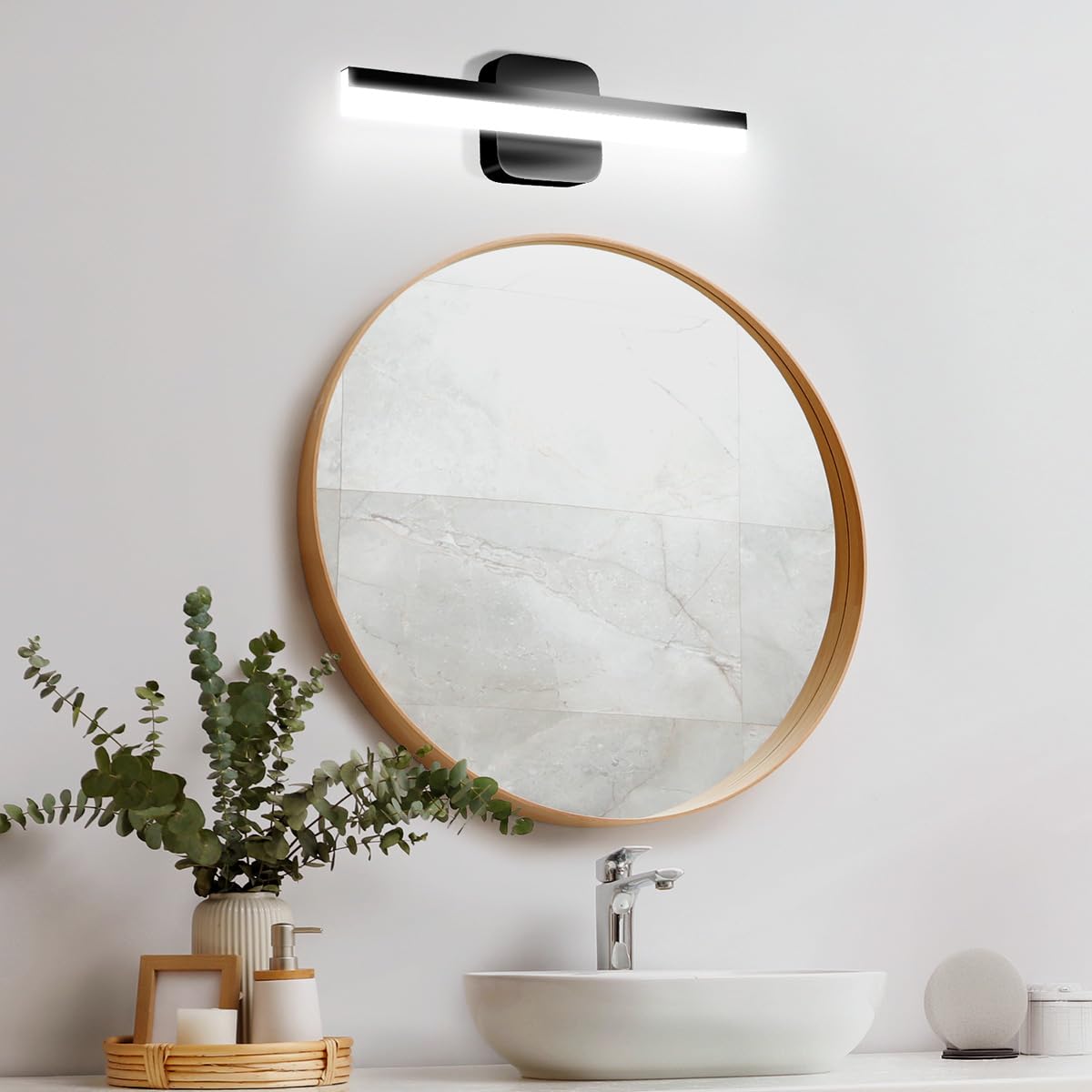 Yarra-Decor 16-inch LED Bathroom Vanity Light Bar - Modern Mirror Lighting Fixture with 6000K Daylight White, Dimmable Wall Sconce for Bathroom, Bedroom & Makeup Area (Black) - Perfect for Vanity Mirror Illumination and Ambient Lighting