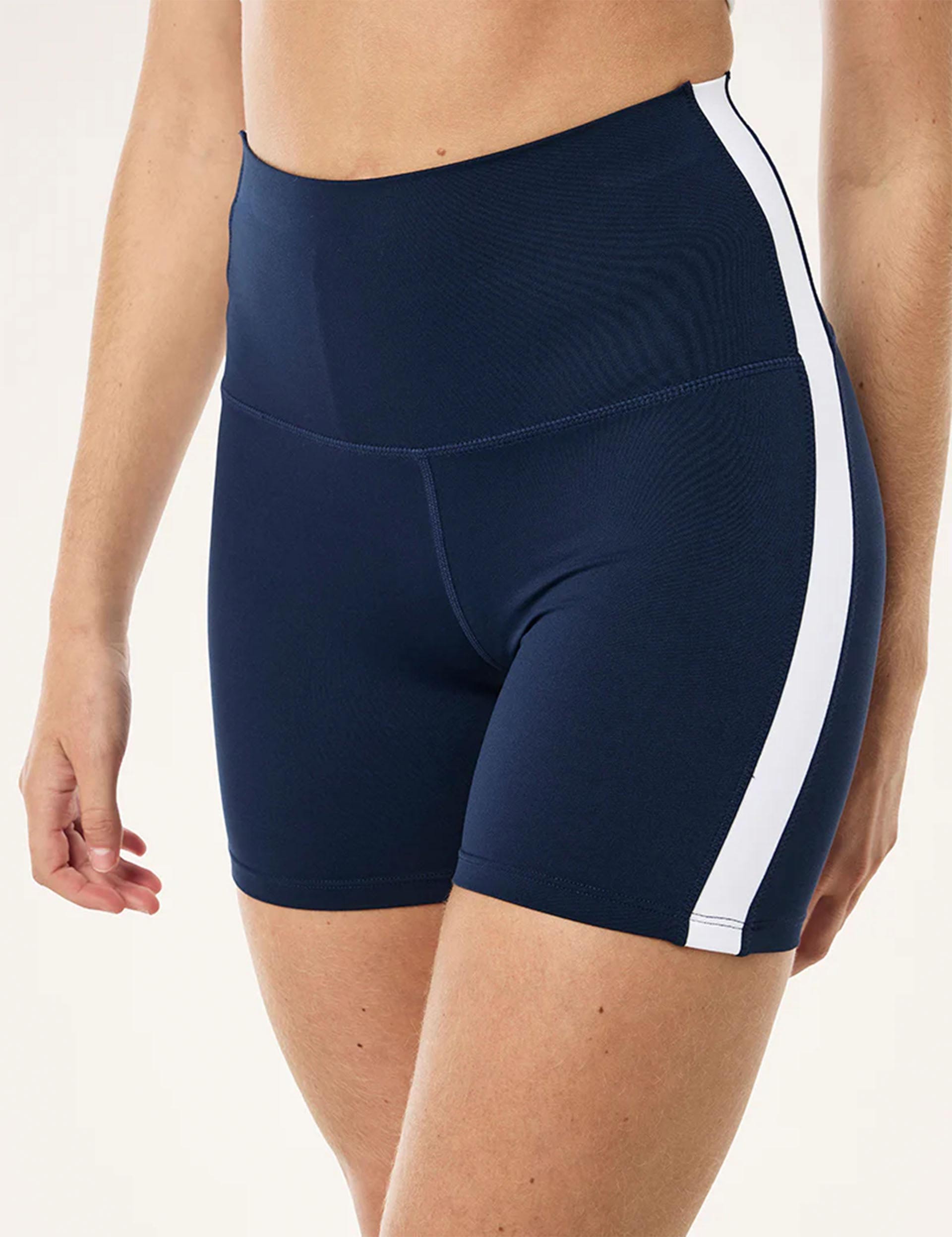 Highgate 5 Bike Shorts for Women - Dark Navy & Optic White - High Waist Cycling Shorts for Workout, Running, Yoga & Gym