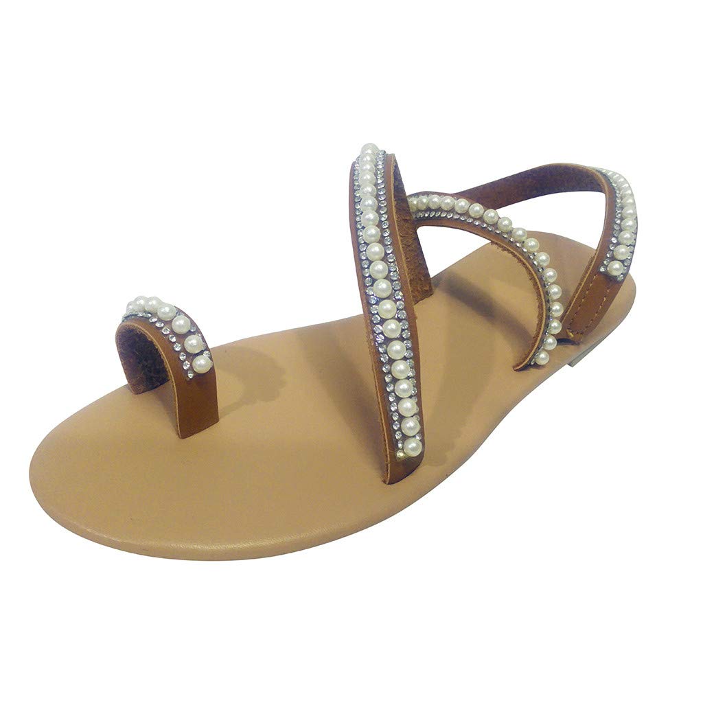 Women's Summer Rhinestone Clip Toe Flip Flops - Roman Style Flat Sandals for Beach, Walking & Boho Fashion | Comfortable Bohemian Sandals for Vacation, Pool Party & Casual Outings