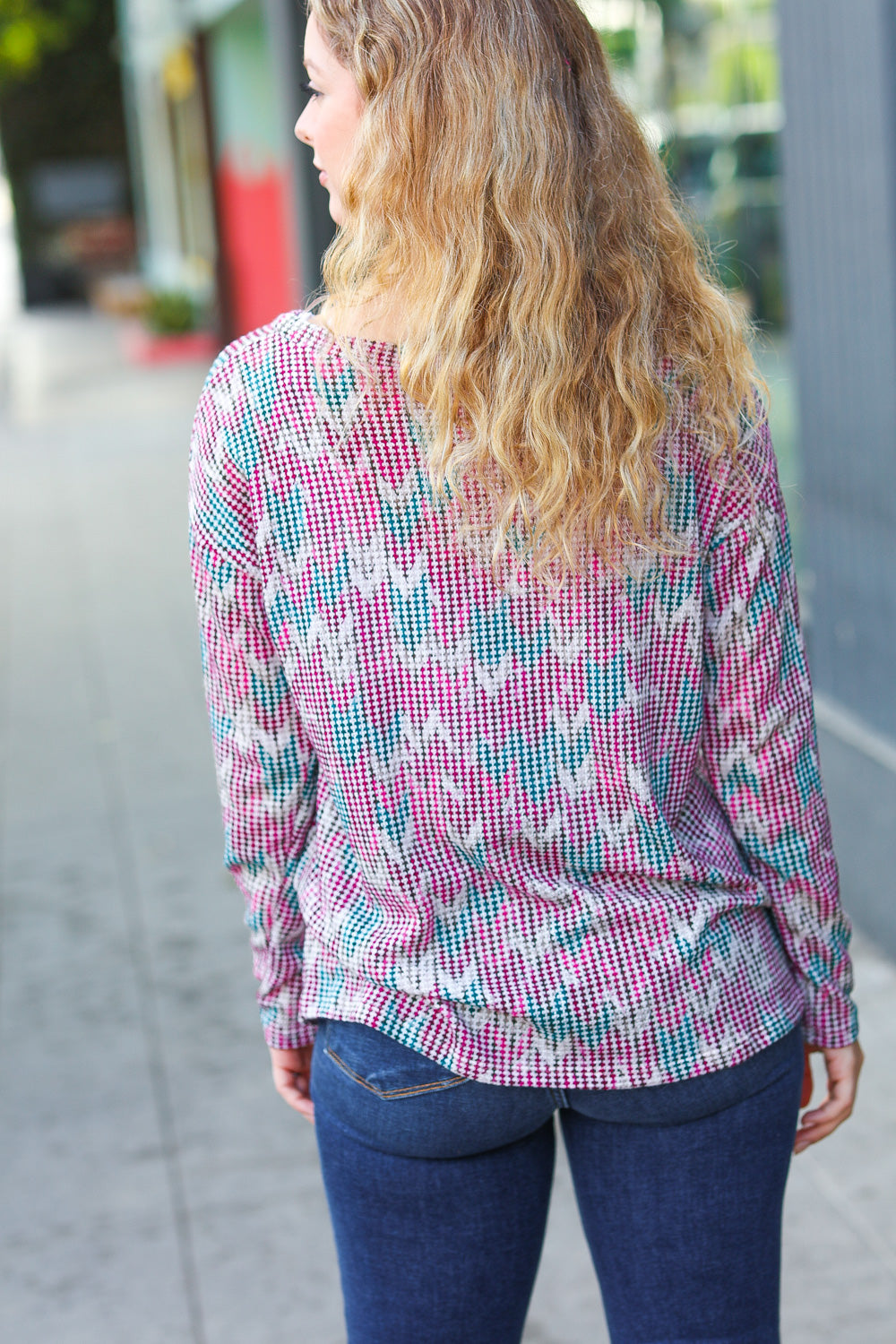 Vintage Magenta & Teal Two-Tone Knit Top for Women | Retro 90s Style Sweater | Perfect for Casual Outfits, Date Nights & Fall Layering