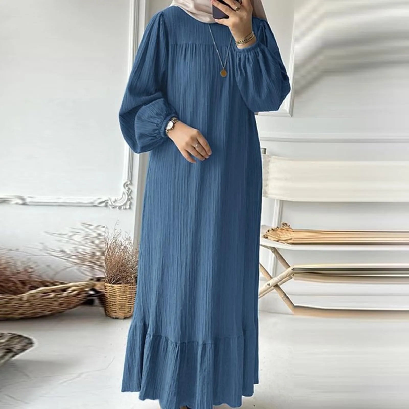 Elegant Balloon Sleeve Modest Abaya Dress for Women - Perfect for Prayer, Special Occasions & Everyday Wear
