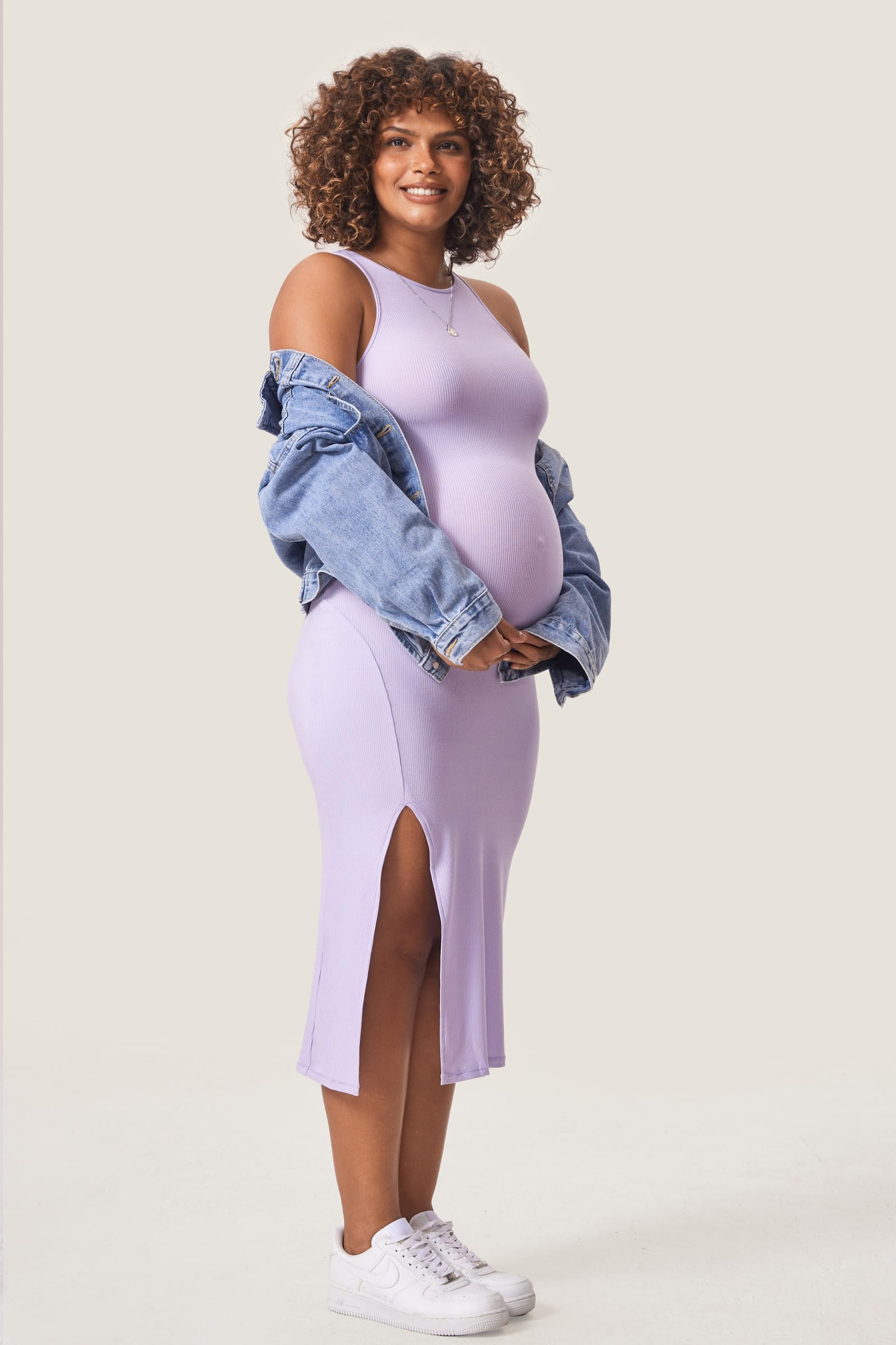Momanda Women's Maternity Dress - Ribbed Sleeveless Bodycon Dress with Crew Neck for Pregnancy, Nursing & Baby Shower | Comfortable Stretchy Casual Outfit for Expecting Mothers