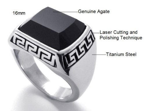 SunnyHouse 16mm Genuine Black Agate Titanium Ring for Men - Classic Luxury Wedding Band, Anti-Fatigue Comfort Fit Jewelry Gift Box | Perfect for Anniversary, Engagement & Everyday Wear