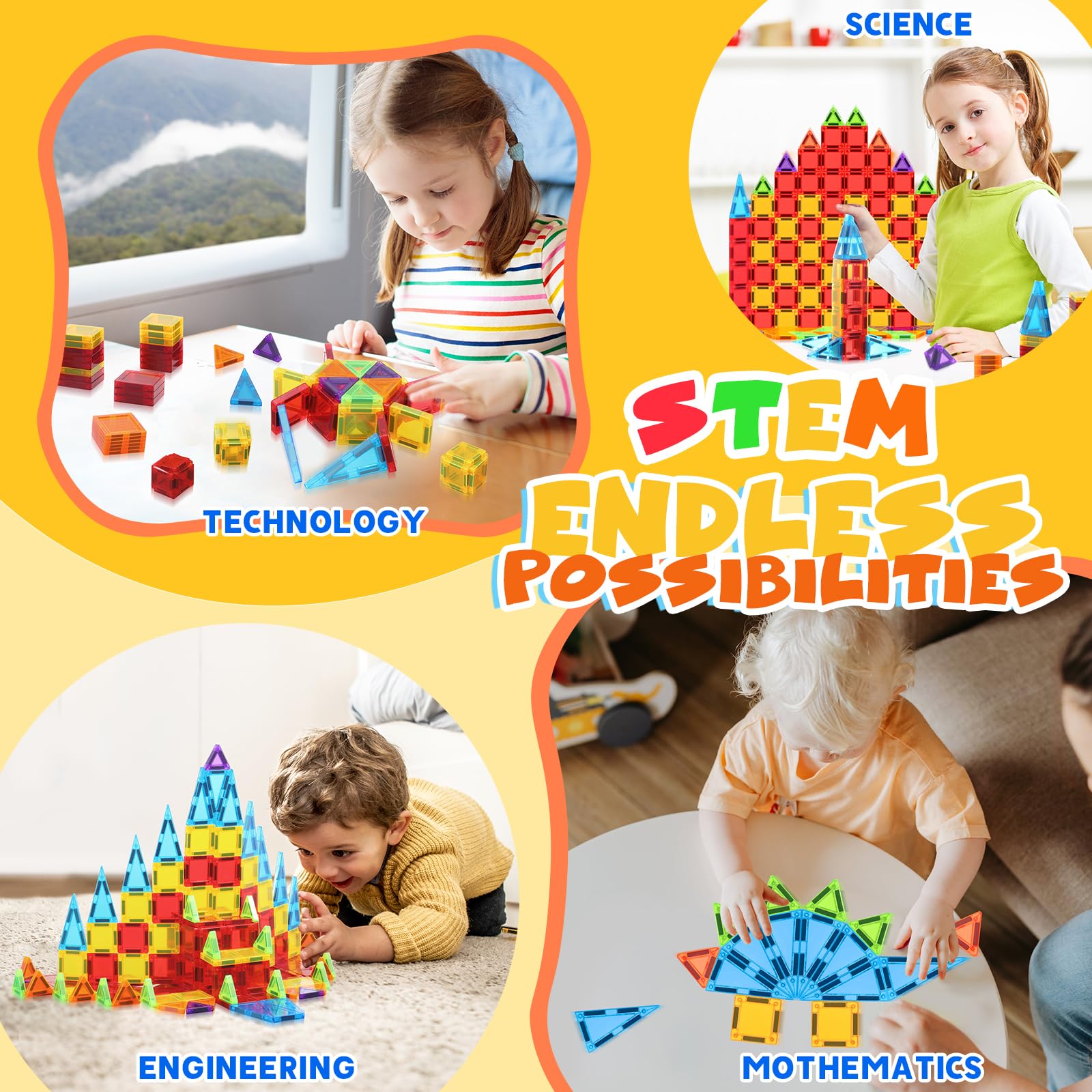 STEM Magnetic Building Blocks for Kids - 100-Piece Travel Mini Magnetic Tiles Construction Toy Set, Educational STEM Learning Toys for Boys & Girls Ages 3-9 - Perfect for Home, Classroom & Travel Play