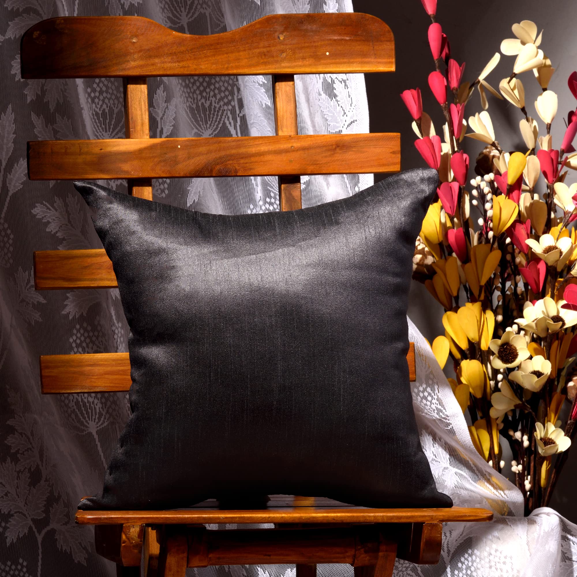 Boho Decorative Throw Pillow Set of 2 - 12x12 Inch Silk Solid Pillow Covers for Couch, Sofa & Bed - Dark Grey Farmhouse Living Room Decor - Perfect for Home Styling, Cozy Reading Nook & Guest Room Accents